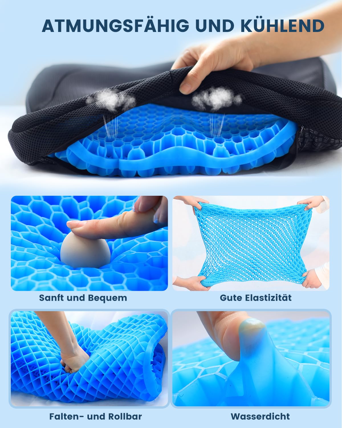 Coussin Gel Ergonomique Assise Chaise Bureau, Coussin Anti Escarres Fessier, Fauteuil Roulant Coussins Gel Voiture