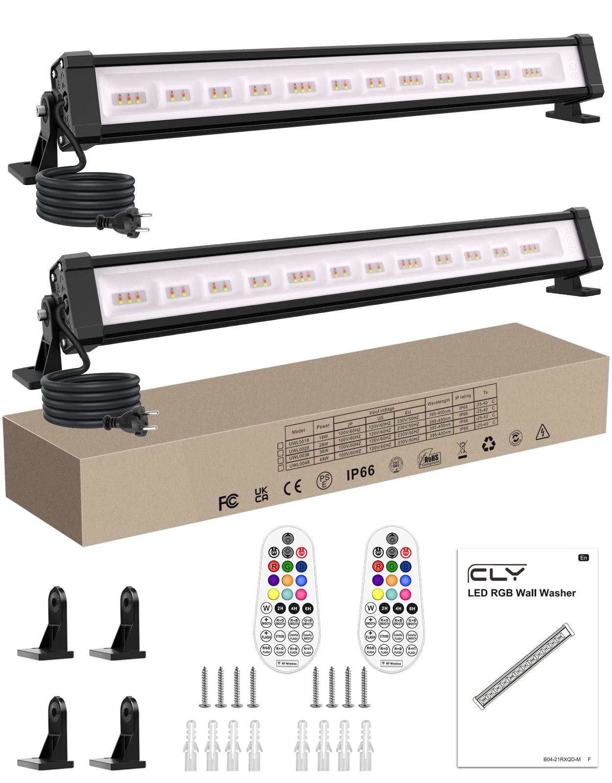 CLV Faretto LED RGB Esterno 42W, Barra LED RGB da Esterno con Telecomando 360° RF Impermeabile IP66, 10 Colori Cambia 30 Modalità Dinamiche 6 Luminosità, Memoria Funzione, Luce RGB per Esterni Festa