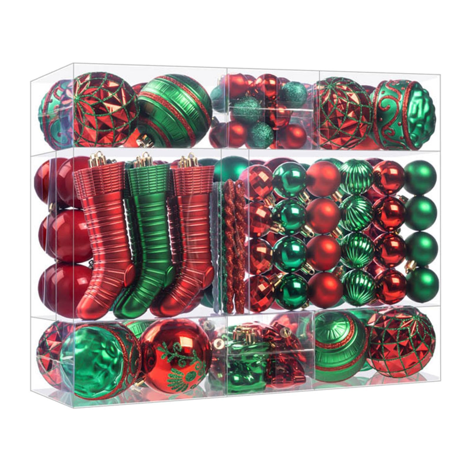 150 Boules de Noël Rouges et Vertes en PVC pour Sapin et Décorations de Fête