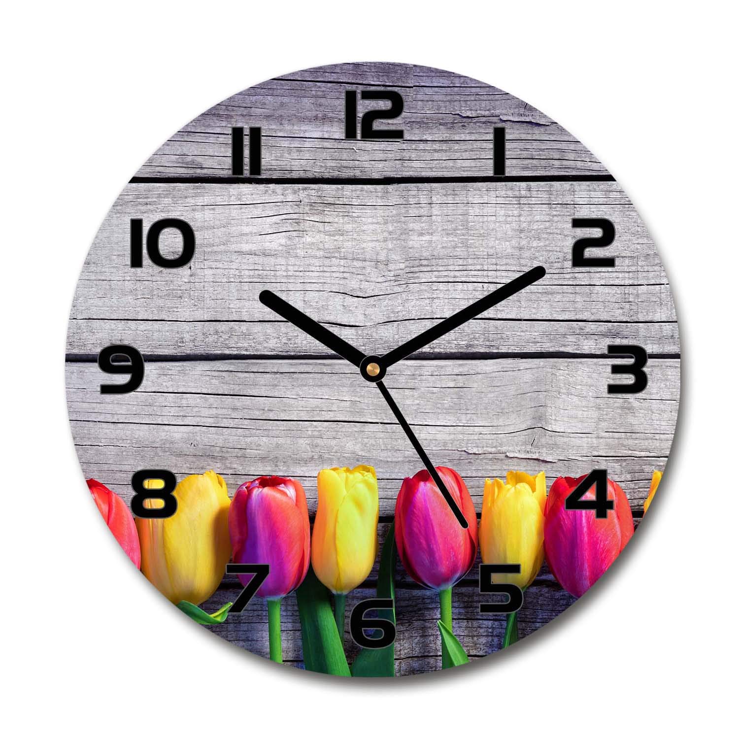 Horloge en verre Tulup 60x60cm pour salon avec grand imprimé tulipes nature