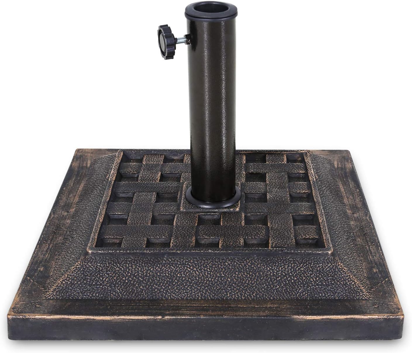 COOS BAY 27 lbs 17.3 inch Outdoor Heavy Duty Square Antiqued Resin Umbrella Base Stand for Patio, Garden, Lawn, Bronze…