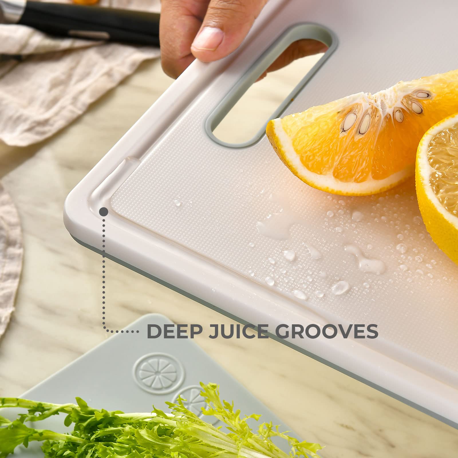 linoroso Set di 3 Taglieri da Cucina in Plastica con Scivolo per Il Succo, Tagliere per Scongelare la Frutta Tagliere Antiscivolo Antibatteri Lavabile in Lavastoviglie - Verde