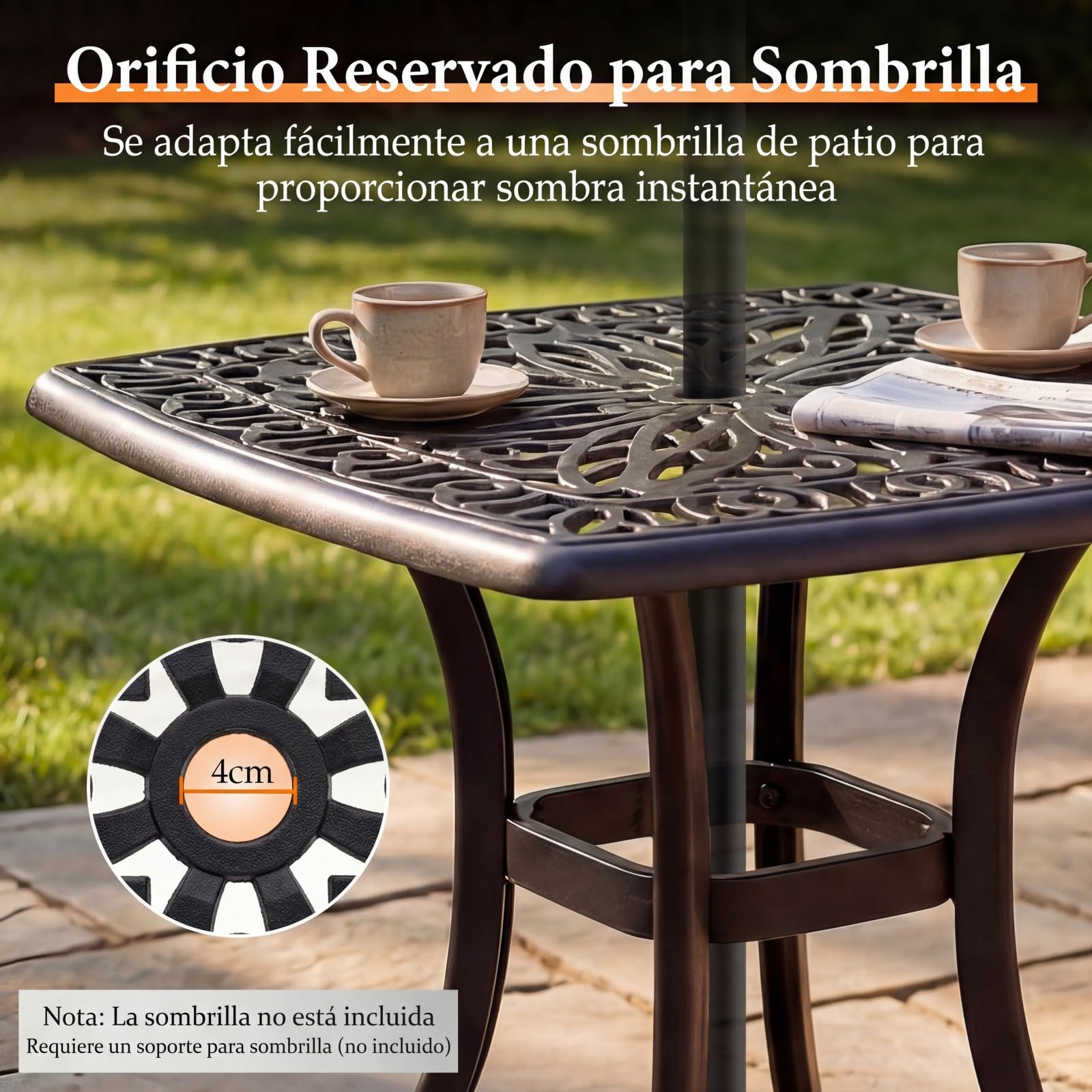 GOPLUS Mesa Auxiliar de Exterior de Aluminio Fundido con Patrón Floral