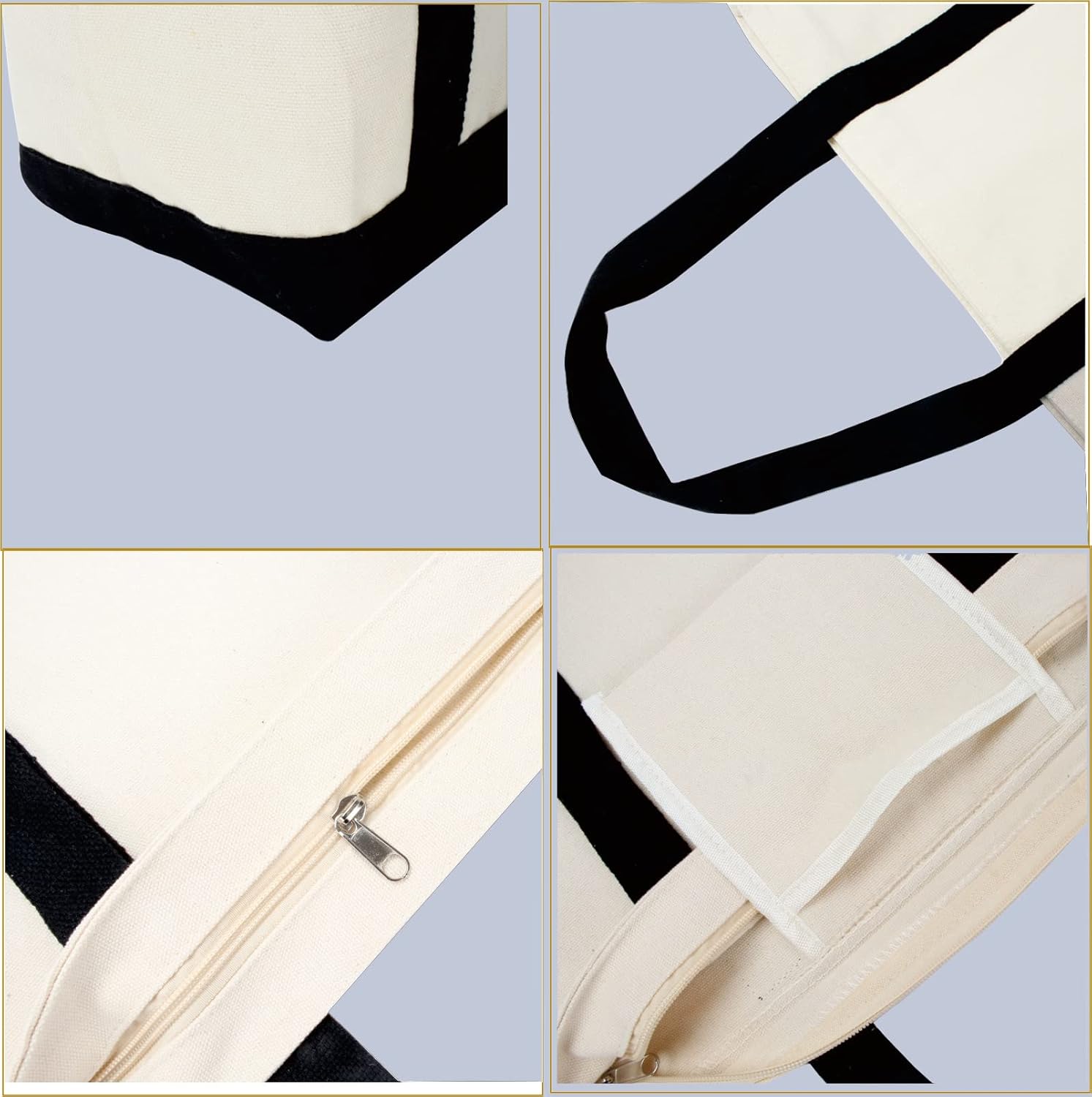 kaxilu Green Zippered Canvas Tote Bag 16.5"x 14"x5" Heavy Duty Plain Tote Bags 4PCS Reusable Canvas Tote Bags Bulk Cloth Grocery Bags