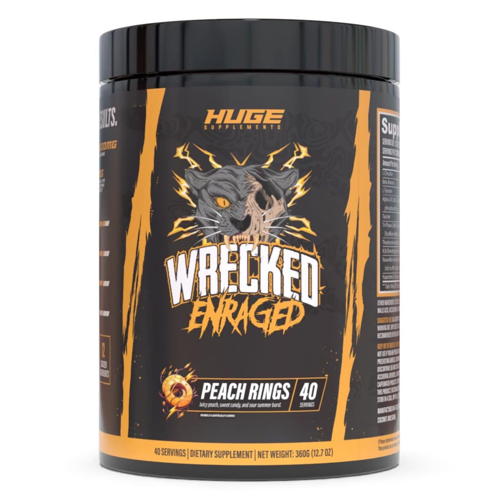 Huge Supplements Pré-treino com cafeína 400 mg, L-citrulina, beta-alanina e Alpha GPC, 40 porções