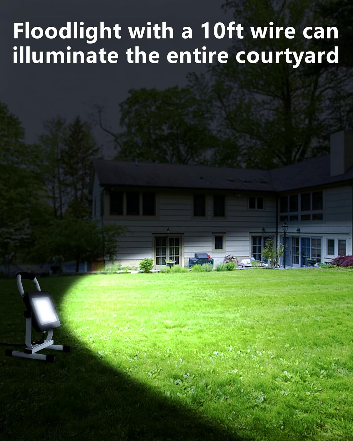 UFOND 6000 Lumen LED Work Light with Stand,60W Waterproof Flood Light, Brightness Switch Adjustable,Super Bright Portable Job Site Worklight with Power Cord for Garage Workshop Car,Outdoor Lighting