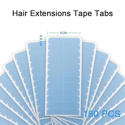 Miniatura 2 de SUYYA 180 pestañas de cinta de extensión de cabello de doble cara para repuesto de 1.6in x 0.3in (azul 180 piezas)