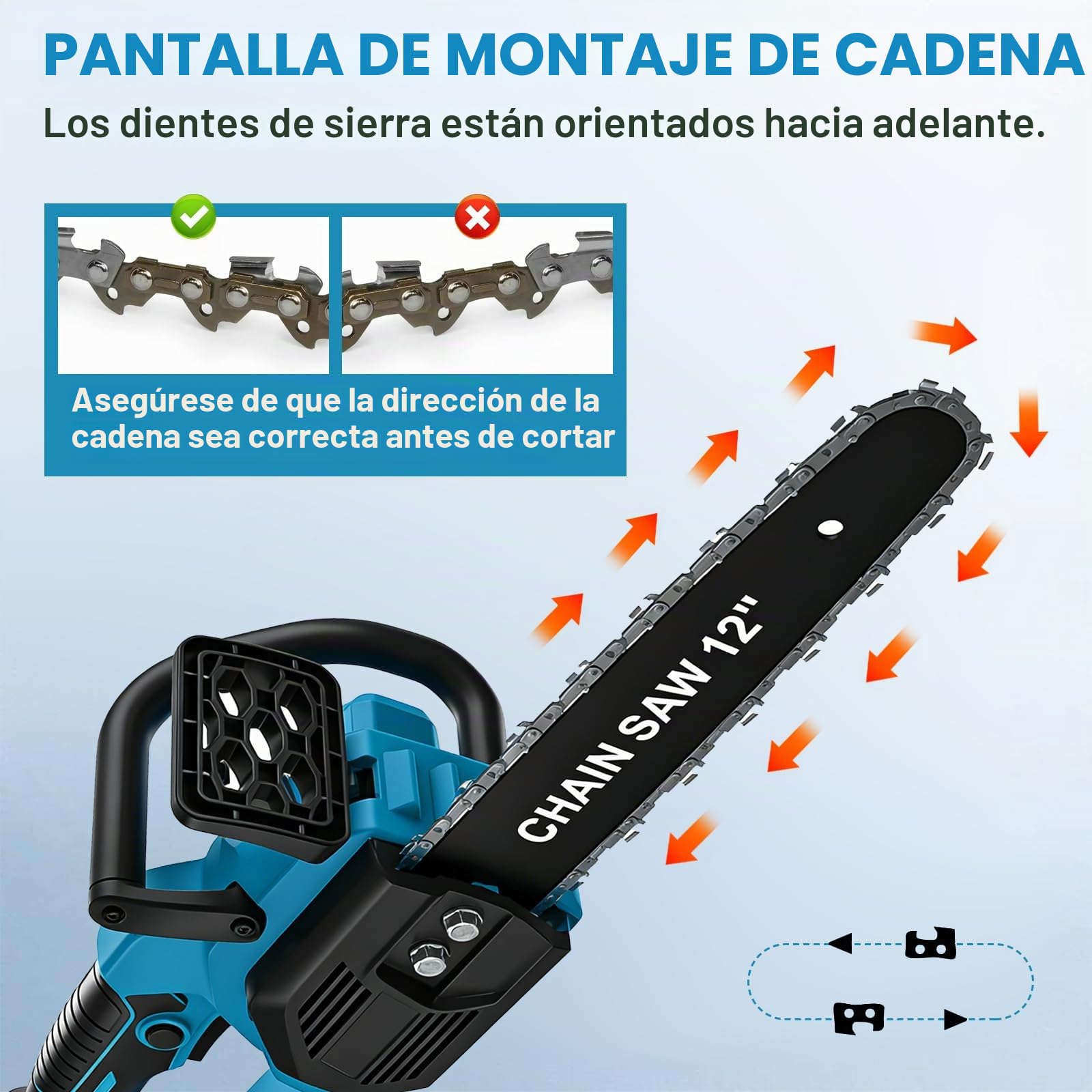 Motosierra a batería motosierras eléctricas de compatibles con Makita 18V | 12 pulgadas motosierra a batería sin escobillas, motosierra de mano de 30 cm, para carpintería y jardín (sin batería)