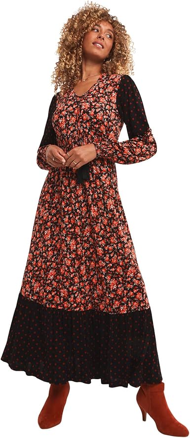Joe Browns Women's Mix and Match Floral Print Long Sleeve Maxi Jersey Dress