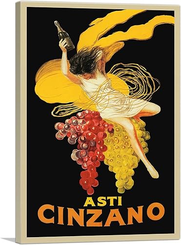 ARTCANVAS Asti Cinzano 1920 - Póster de pintura enmarcada estirada, póster giclée, decoración de pared por Leonetto Cappiello - 26 x 18 pulgadas