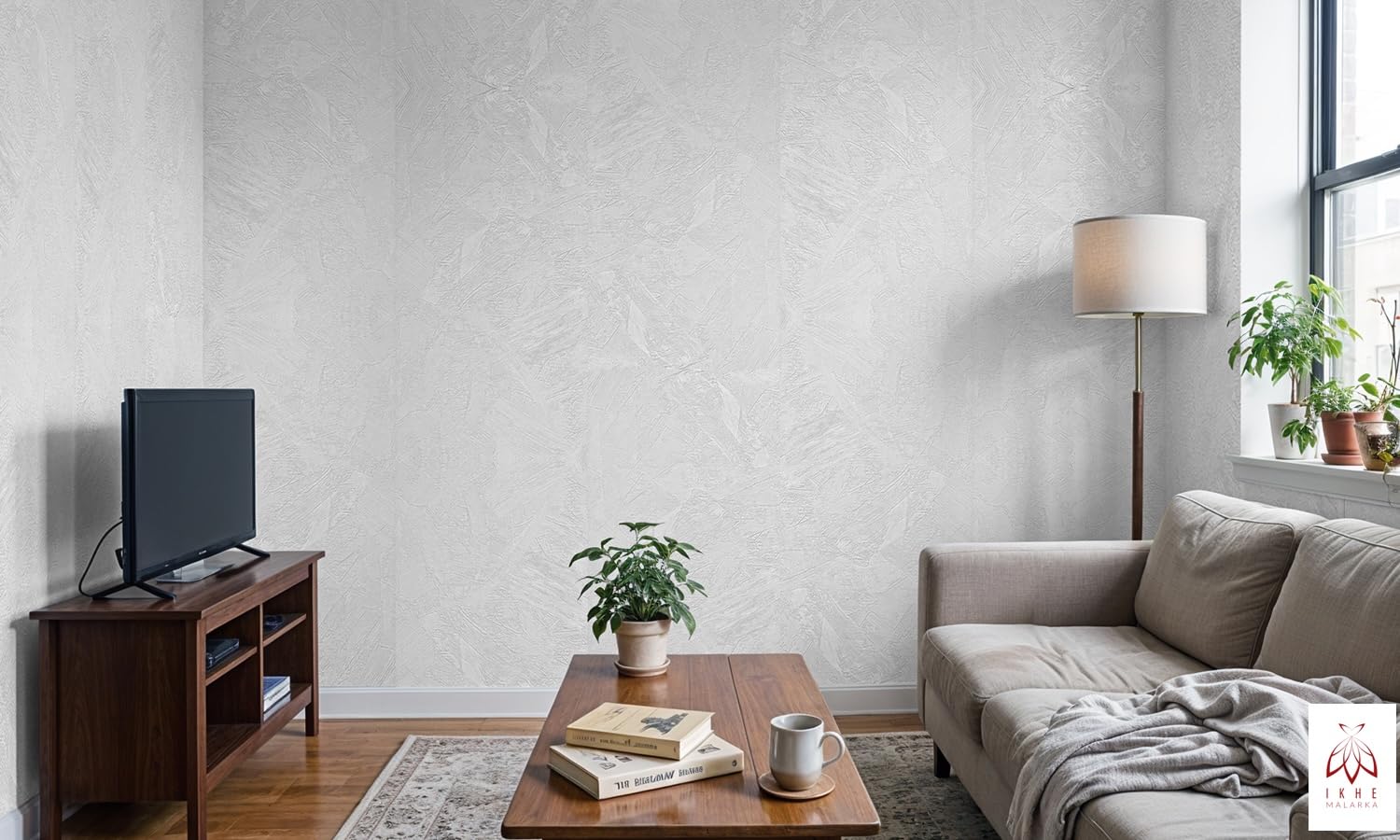 I K H E Malarka 1,8 m² SXP Selbstklebende 3D Wandverkleidung Rolle 60x300 cm – Flexible Wandpaneel in Beton Steinoptik – Wasserfest & Wärmedämmend, Tapete für Wand & Decke ((Weißer Putz WB-4001))