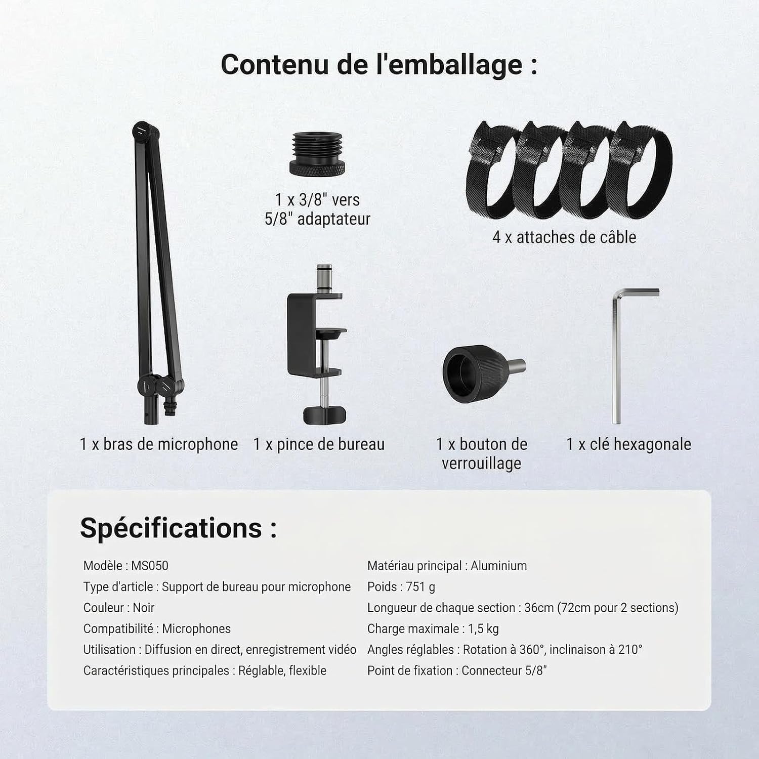 NEEWER BASICS Bras de Microphone Flexible 78cm pour Bureau, MS050