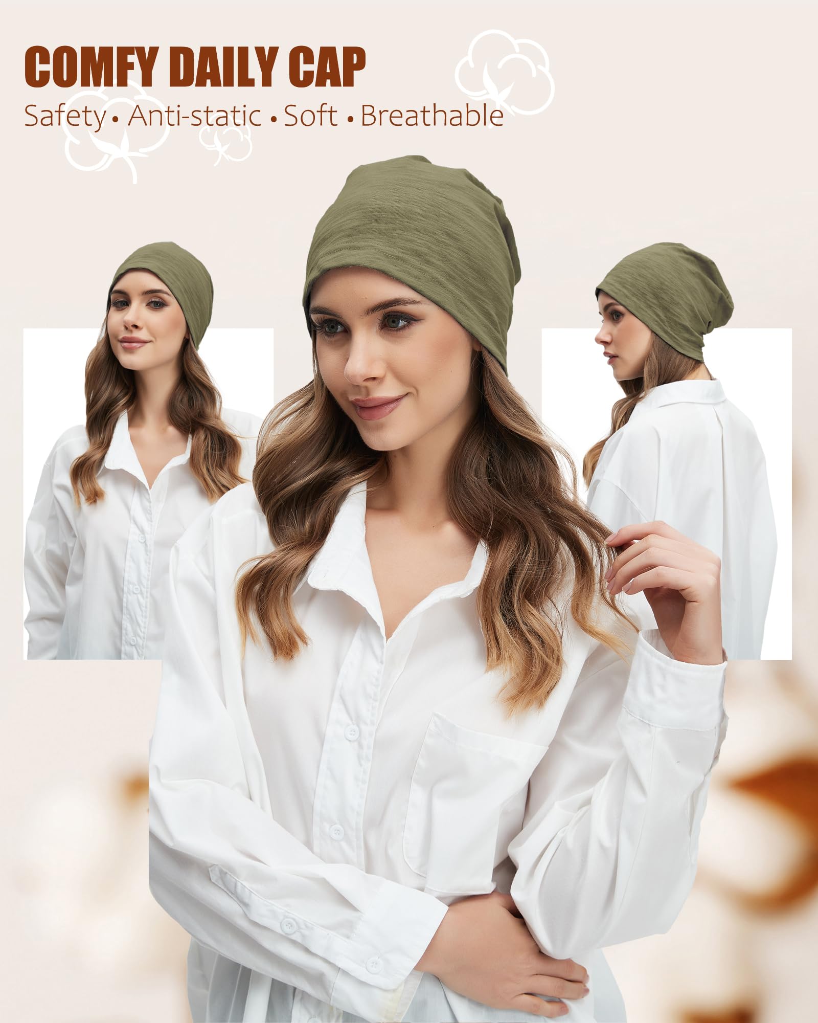 100% Cotton Lightweight Summer Hats for Women Men, Ultra Thin Slouchy Beanie Hat Oversizes Beanies Chemo Cap — view 4
