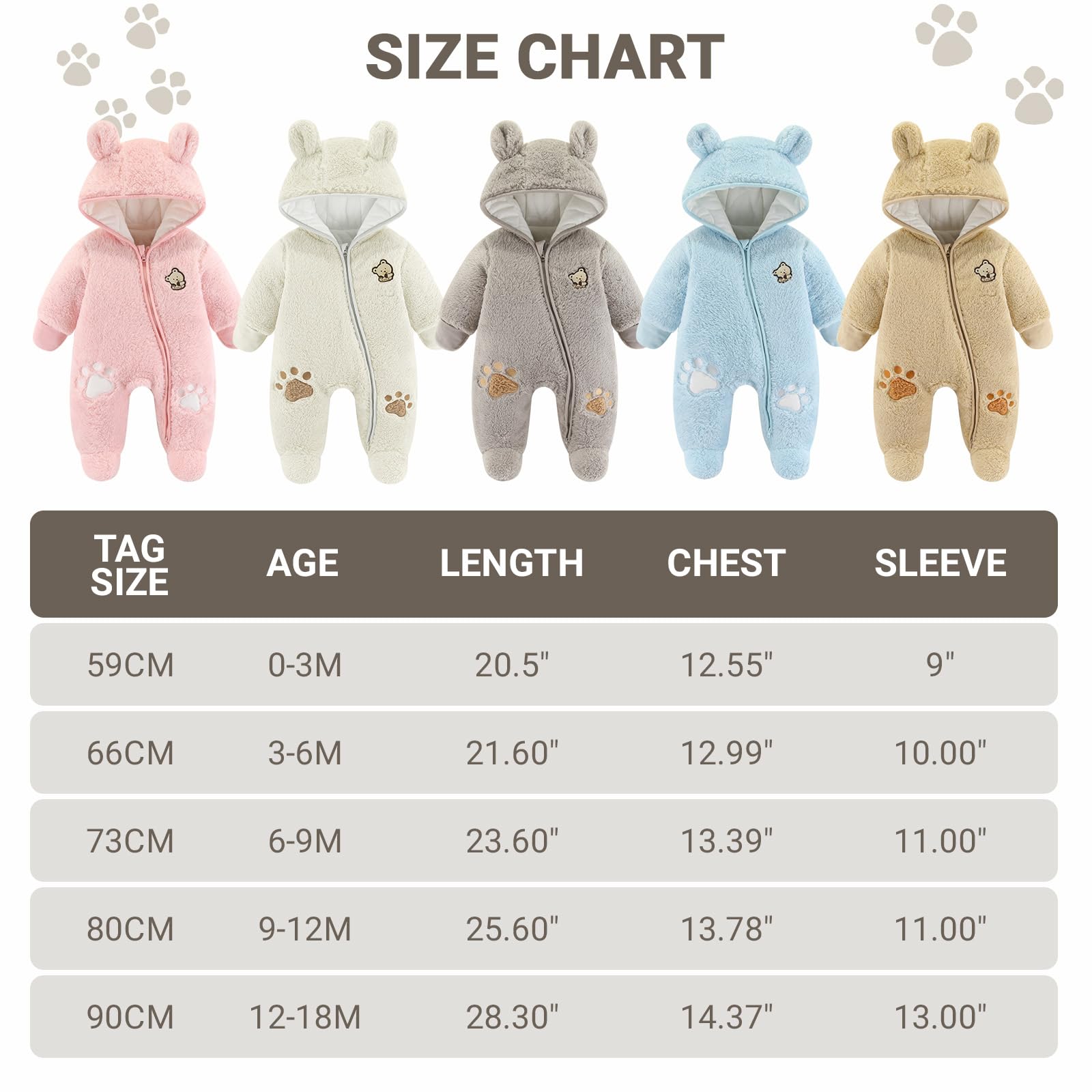 Monos de nieve para bebé de invierno con capucha, pelele de forro polar para niñas y niños, conjuntos cálidos - Talla 0-3 meses (59 cm), amarillo