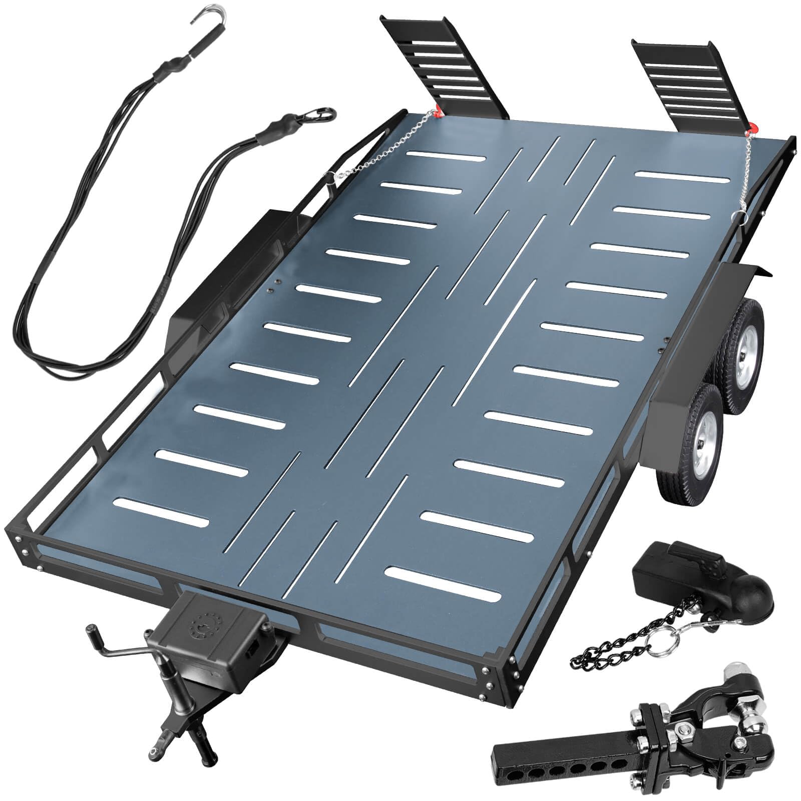 BRCatWPark RC Trailer Upgrades Part for 1/8 1/10 RC Crawler TRX4 TRX6 Red cat Scout II Gen8 Tam iya Scx10 II D90 Wraith,Aluminum RC Trailer with Hook