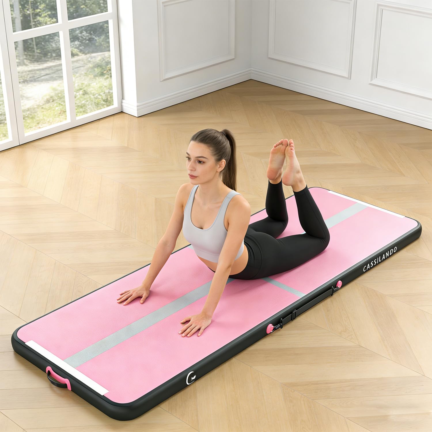 Colchoneta inflable de gimnasia de aire de 10 pies, 13 pies, 16 pies, tapete de entrenamiento de 4 pulgadas de grosor con bomba eléctrica para uso doméstico/gimnasio/yoga/entrenamiento al