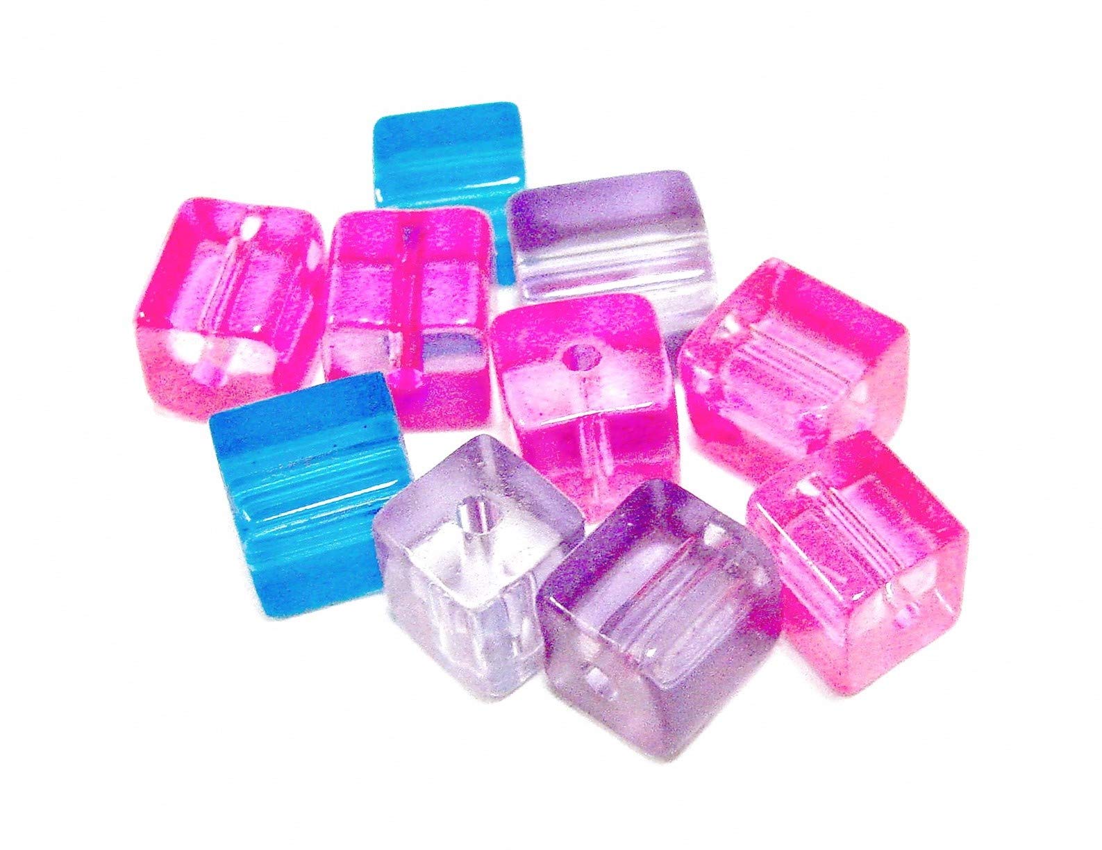 Linpeng Purple Pink and Blue Plastic Cube Beads, 7mm/0.5-Pound Per Bag