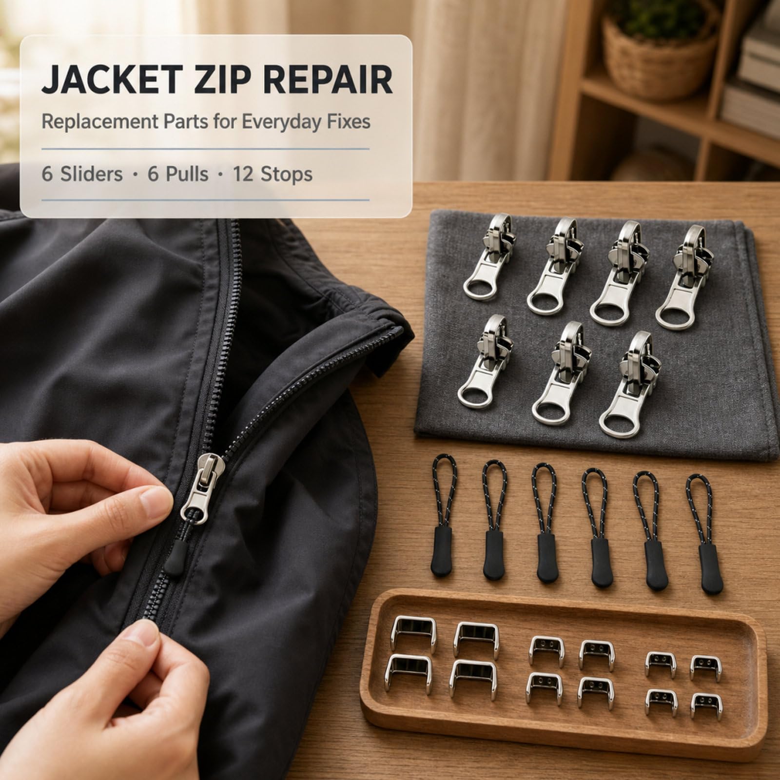 Universal-Reißverschluss-Reparatur-Set – 3 Größen, doppelseitige Reißverschlüsse, Schieber-Ersatz mit Reißverschlussschieber für Jacken, Gepäck, Rucksäcke und Outdoor-Ausrüstung, nahtloses Anbringen