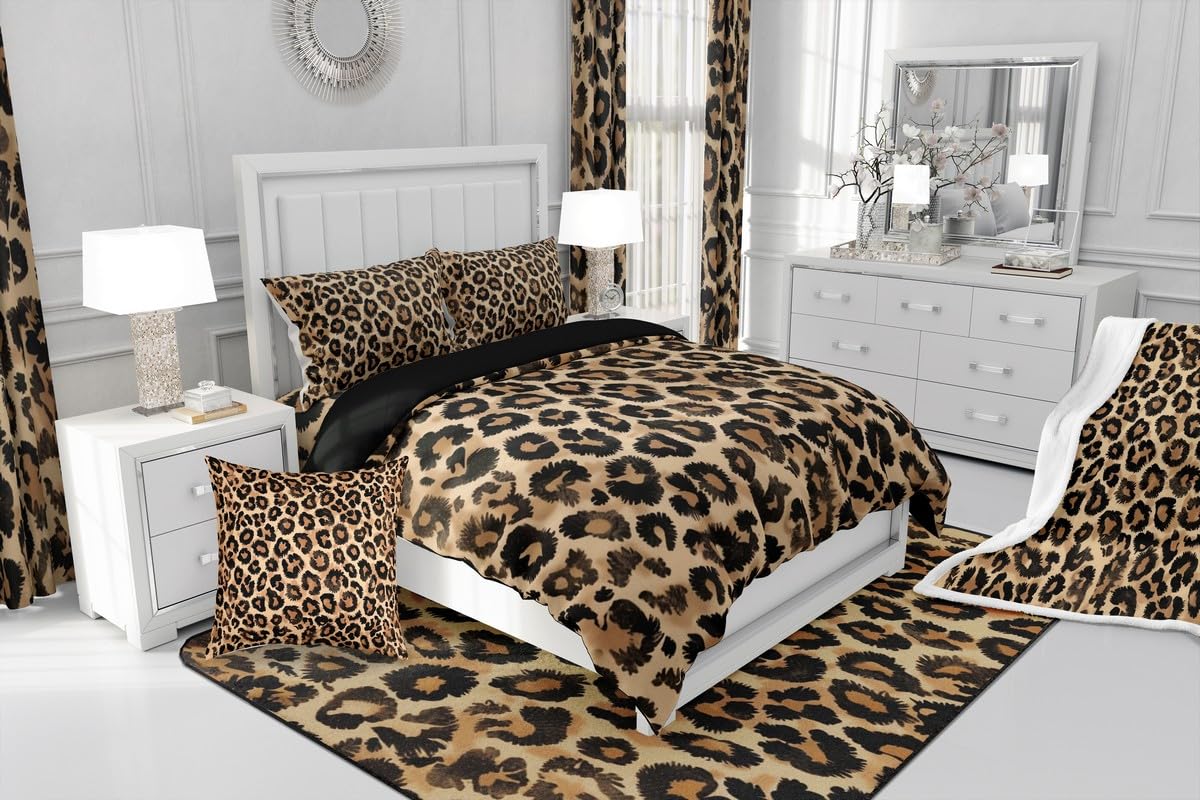 Loussiesd Leopard 100% Baumwolle Bettwäsche Set 135x200cm Gepard Bettbezug Tier Druck Safari Betten Tier Pelz für Kinder Jungen Mädchen Braun Bettwäsche-Set Atmungsaktiv Weich