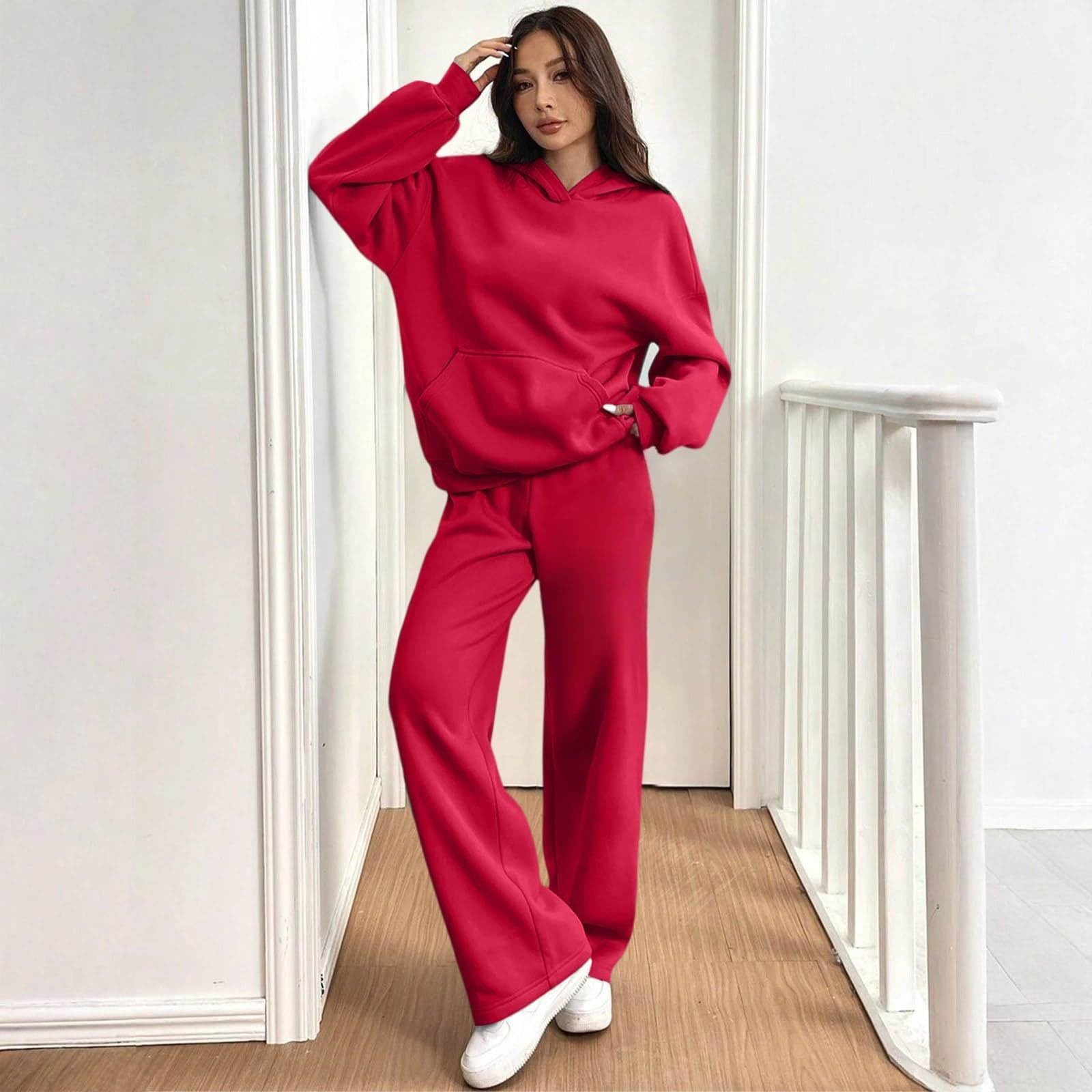 Generisch Damski dres do joggingu, domowy, zestaw treningowy, jednokolorowy, dwuczęściowy dres treningowy, dres rekreacyjny, bluza i spodnie do biegania, dres sportowy na wiosnę, jesień, zimę, zestaw