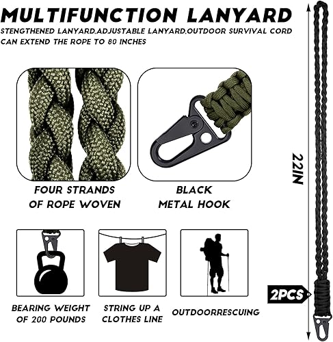 Miniatura 4 de Frienda 2 Set Heavy Duty Paracord Lanyard Necklace Whistles Strap Braided 550 Keychain Lanyard for Outdoor Activities Verde militar