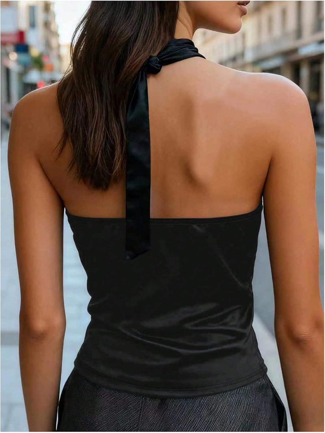 Floerns Women's Sleeveless Satin Halter Tops Bow Tie Backless Dressy Casual Tank Tops - Image 2