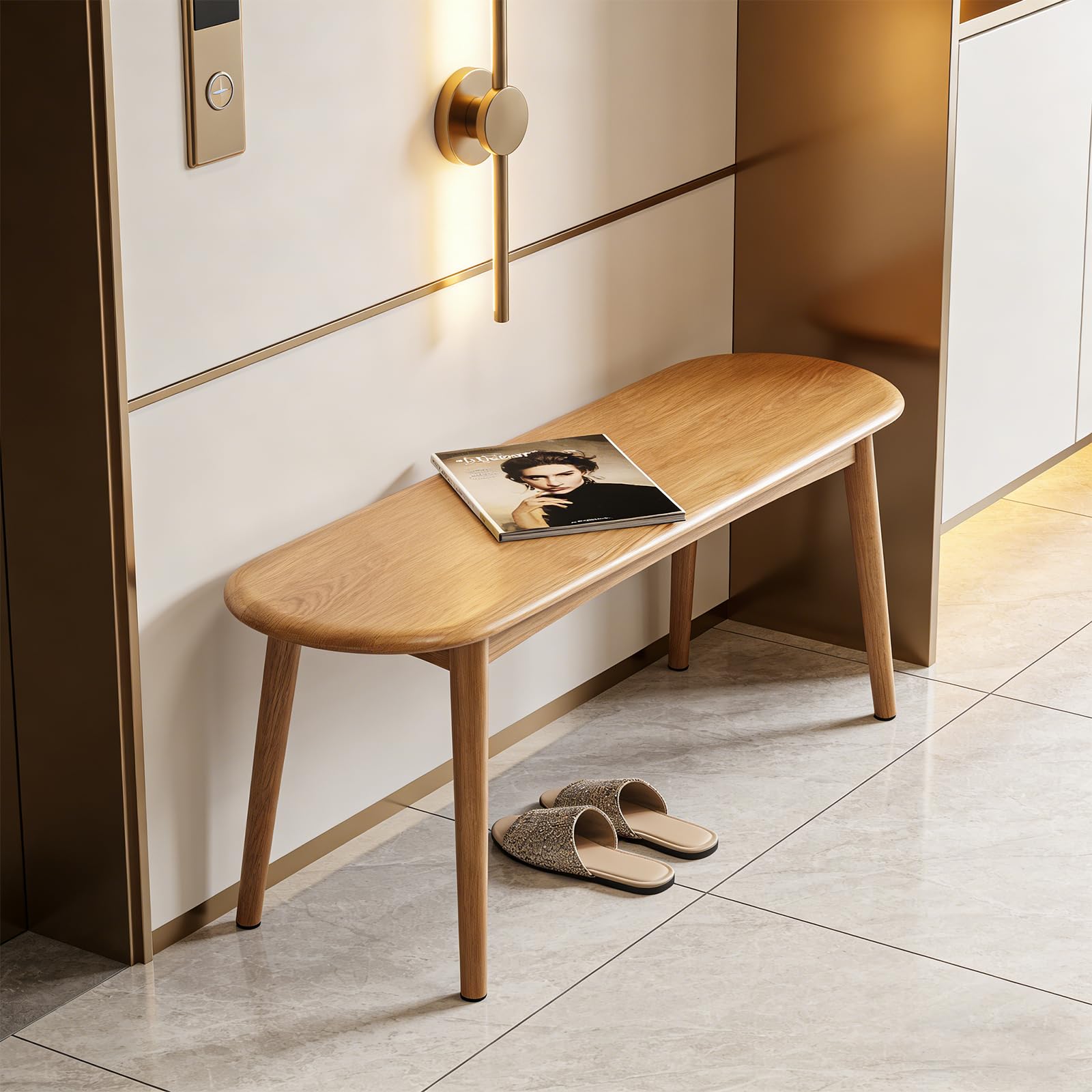 kikiumi Solid Red Oak Narrow Entryway Bench | 39" Wood Skinny Bench for End of Bed, Small Dining for Breakfast Nook, Skinny Wooden Hallway Seating,