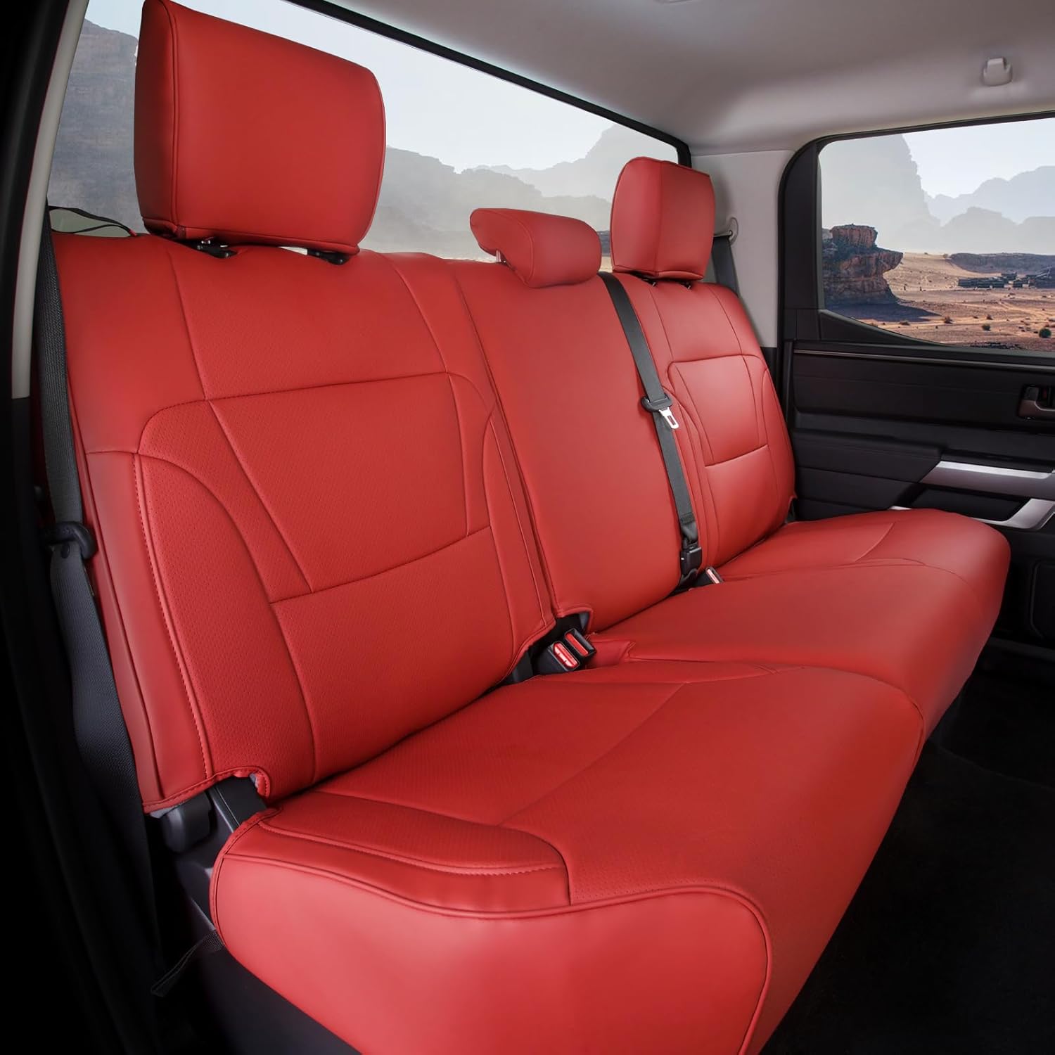 CoverCenter® for Toyota Tundra Seat Covers 2025 2024 2023 2022, Custom-Fit Full Set Red Seat Cover for 2022-2025 Tundra Double/CrewMax Cab SR SR5 Durable Luxury Leather Tundra Trucks Accessory