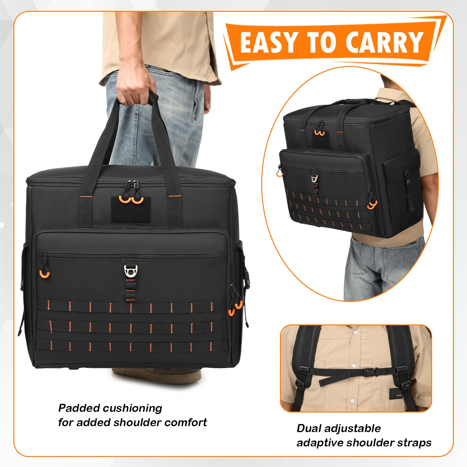 Mochila de torre para videojuegos para computadora ATX de torre completa, bolsa de transporte portátil con correas acolchadas para el hombro, capacidad para CPU de escritorio, teclado, mouse 6