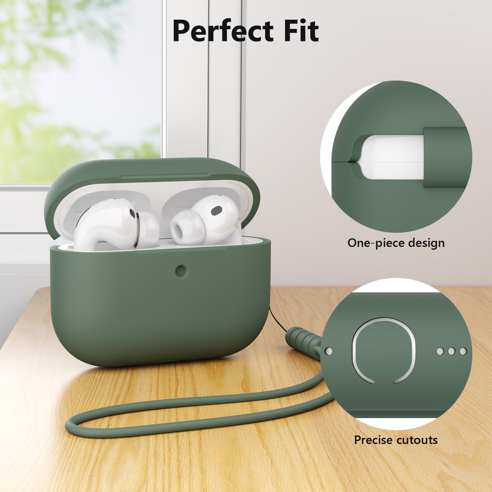 AOTUAO Funda para AirPods Pro 3 (2025) Case Cover, Anti-rasguños Fundas Protectora de Silicona Compatible con Airpods Pro 3.ª Generación con Kit de Limpieza e Lanyard de Silicona, Pine Green — view 6