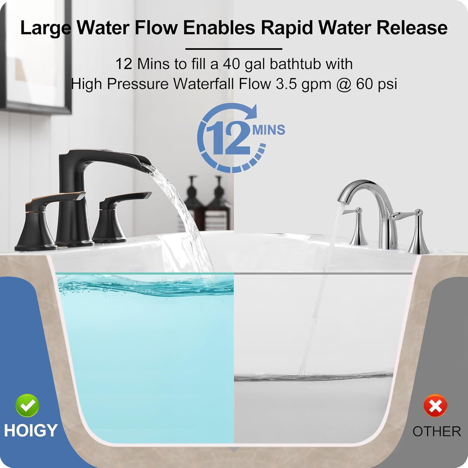 Brass Bath Tub Faucet Set 3 Hole, 8 Inch High Flow Roman Tub Faucet, 2 Handle Deck Mount Bathtub Faucets, Kitchen Faucet 3 Hole or 1 Hole, 3-Function Pull-Down Sprayer Kitchen Faucets