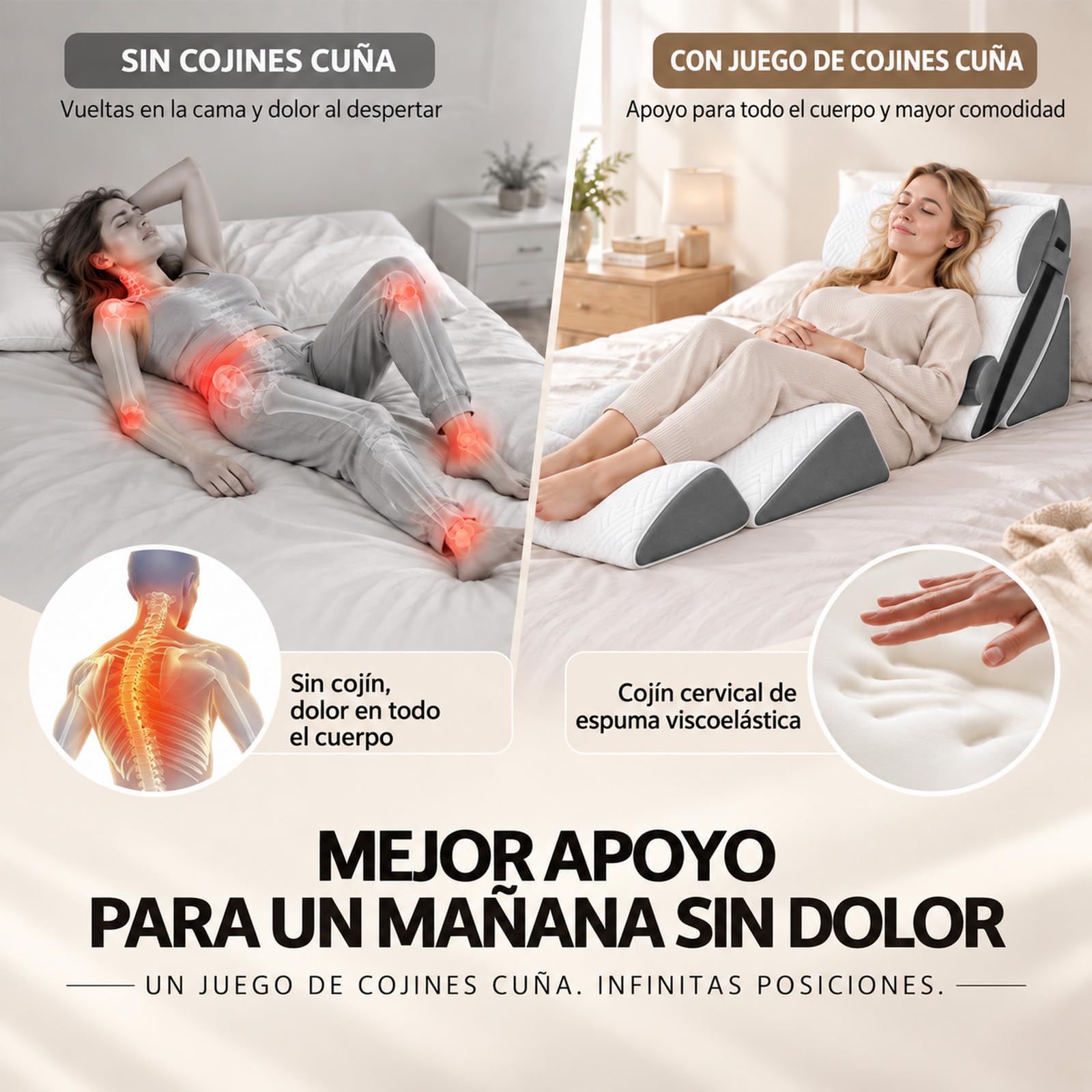 Almohada ortopédica de cuña,6pcs Cojín de lectura ajustable,Espalda Cuello