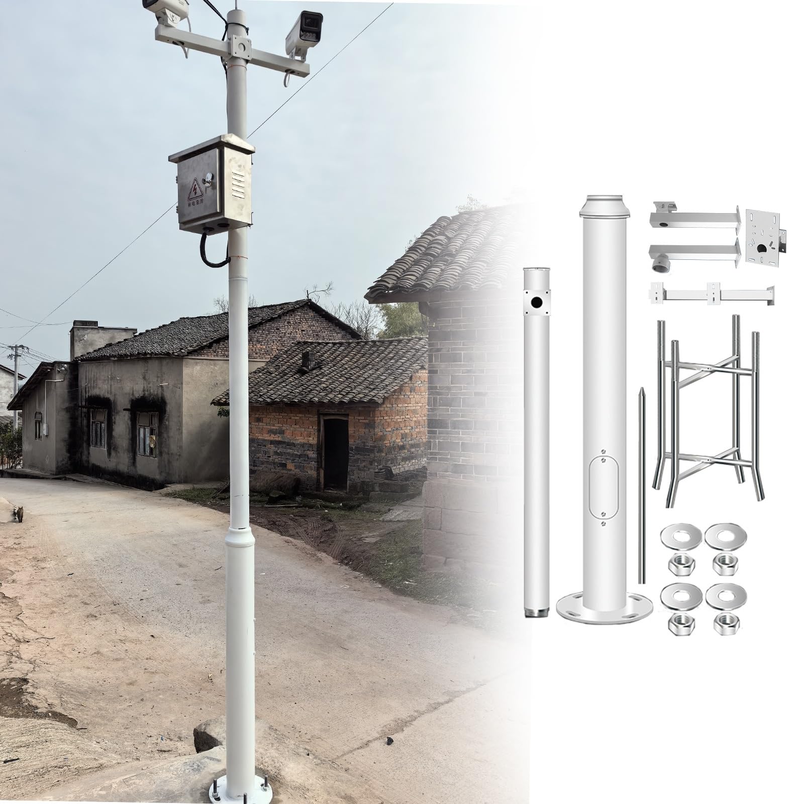 MRVAKDYDI Weatherproof Steel Surveillance Post, Security Camera Pole Kit White Galvanized Steel 200-600cm H(250cm (2 Sections) H)