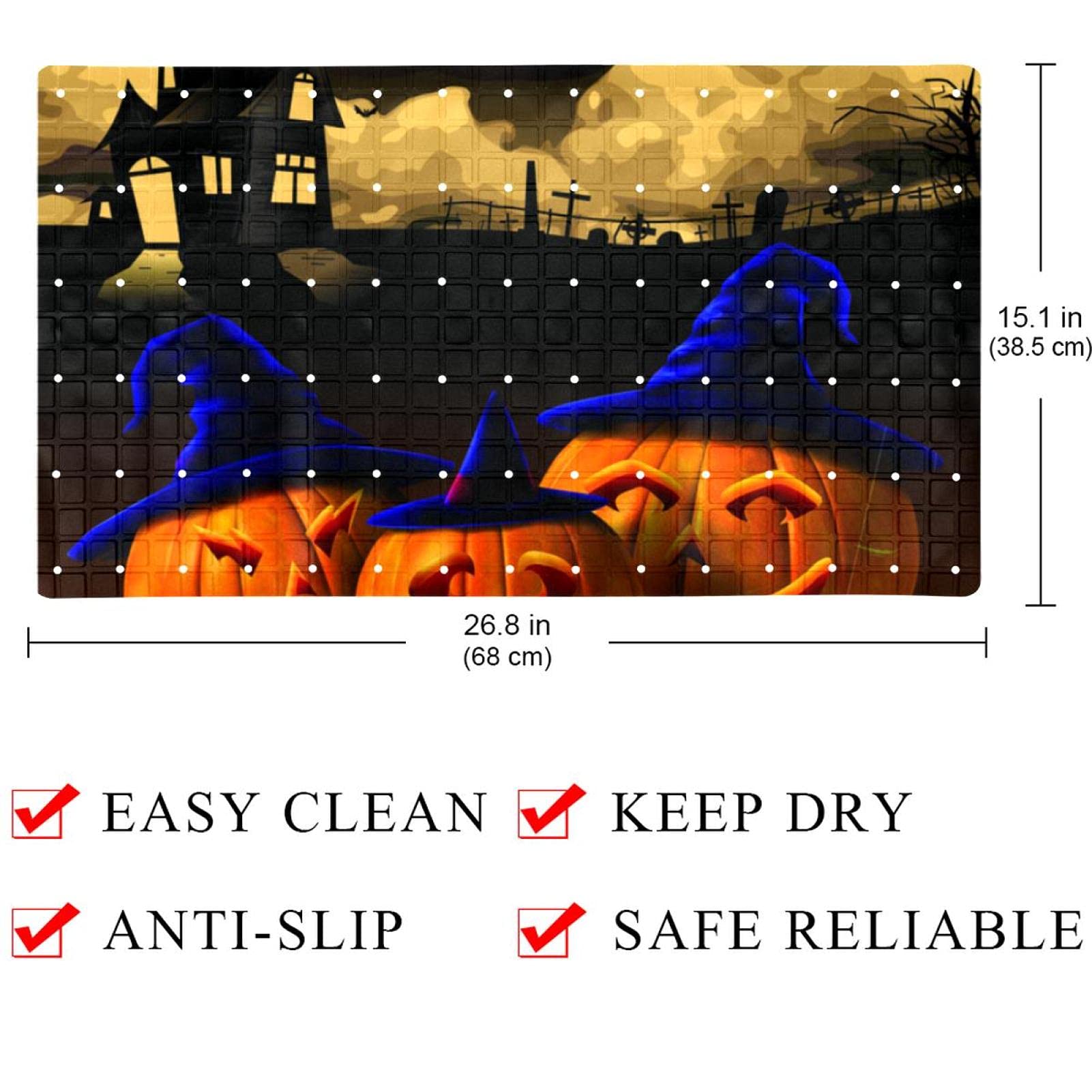 Tappetino Da Bagno Halloween 50x81 Cm – Microfibra Antiscivolo Con Zucche, Fantasmi E Streghe