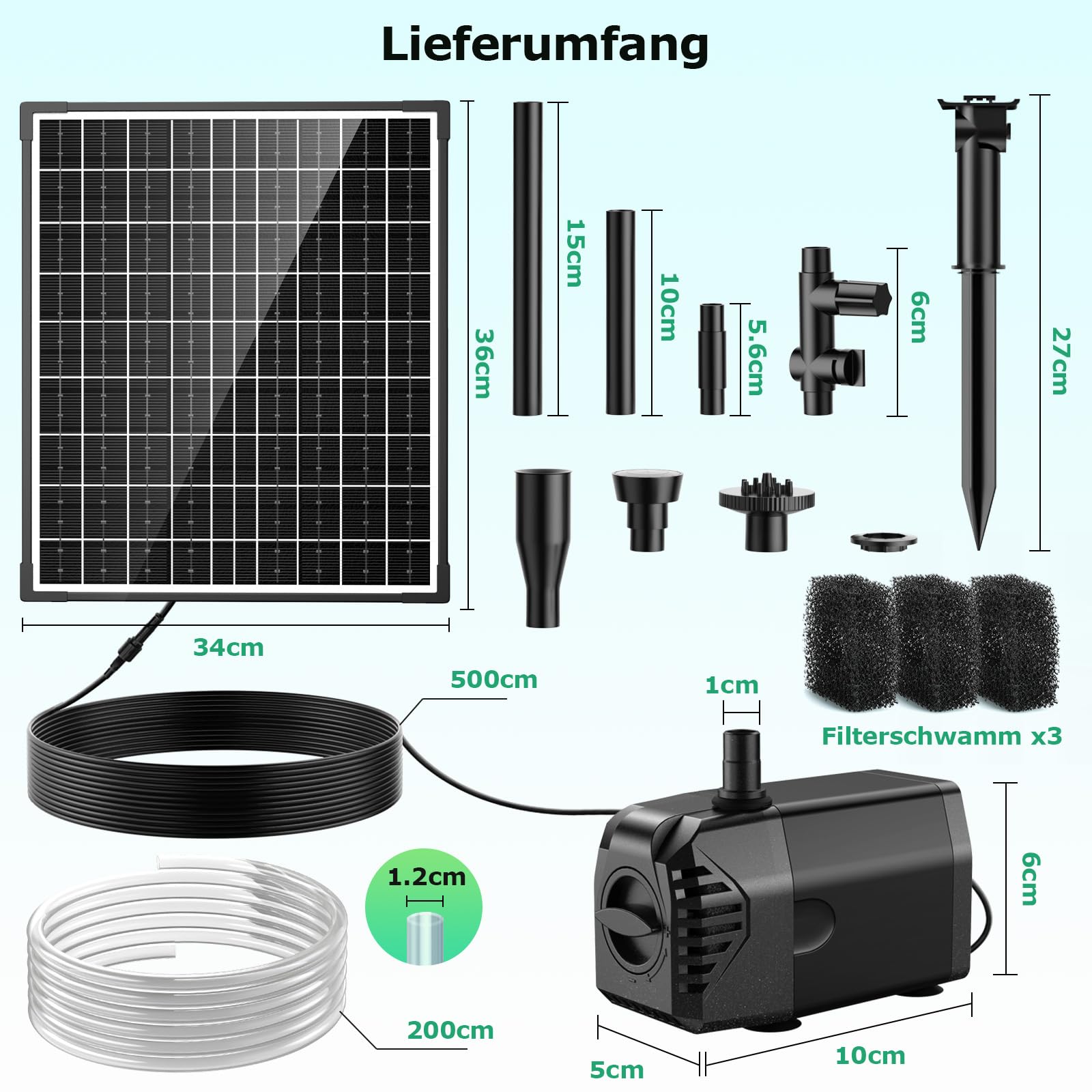 POPOSOAP 30W Solar Teichpumpe, 1500 L/h Solar Brunnenpumpe mit stellbarem Durchfluss, 5 m Kabel, antiverstopfende Solarwasserpumpe für Außenbereich, Garten, Teich, Wasserfeature