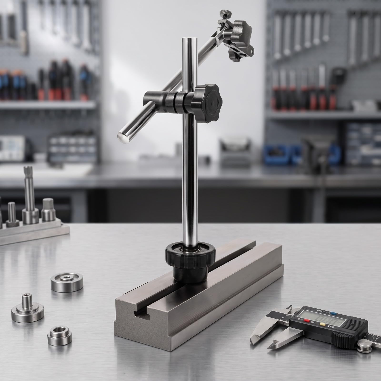 MERIGLARE Stabil Messstativ mit Magnetfuss | Mechanisch, Messuhrstativ, Verstellbar, Messuhrständer, für Messplatz, Techniker