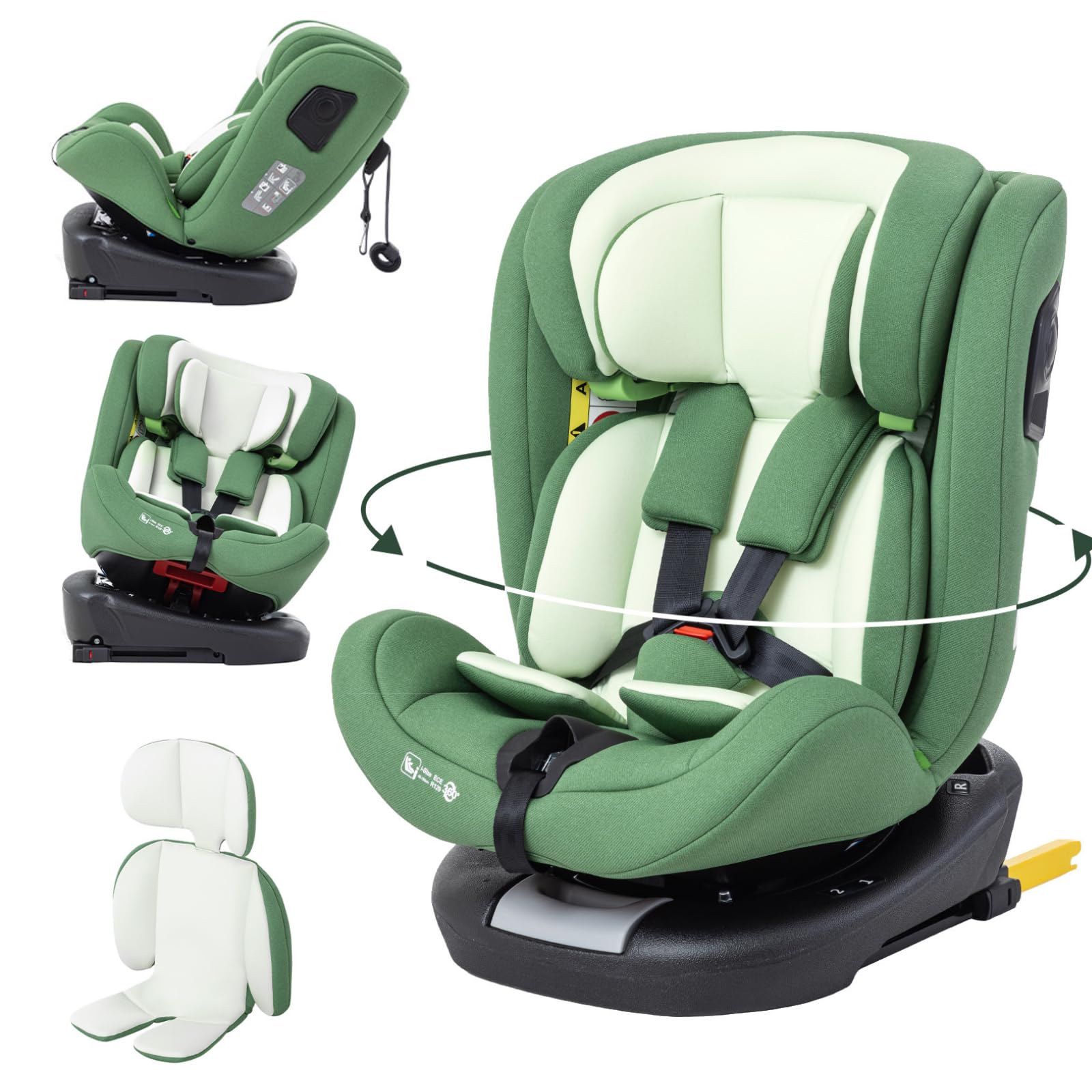 Zkipm Seggiolino auto 0 A 12 Annim, 360° Girevole Seggiolino, ISOFIX + LATCH,Fodera rimovibile e lavabile/Cinture di Sicurezza a 5 Punti/Regolazione Altezza Poggiatesta a 12 Posizioni (0-36 kg)