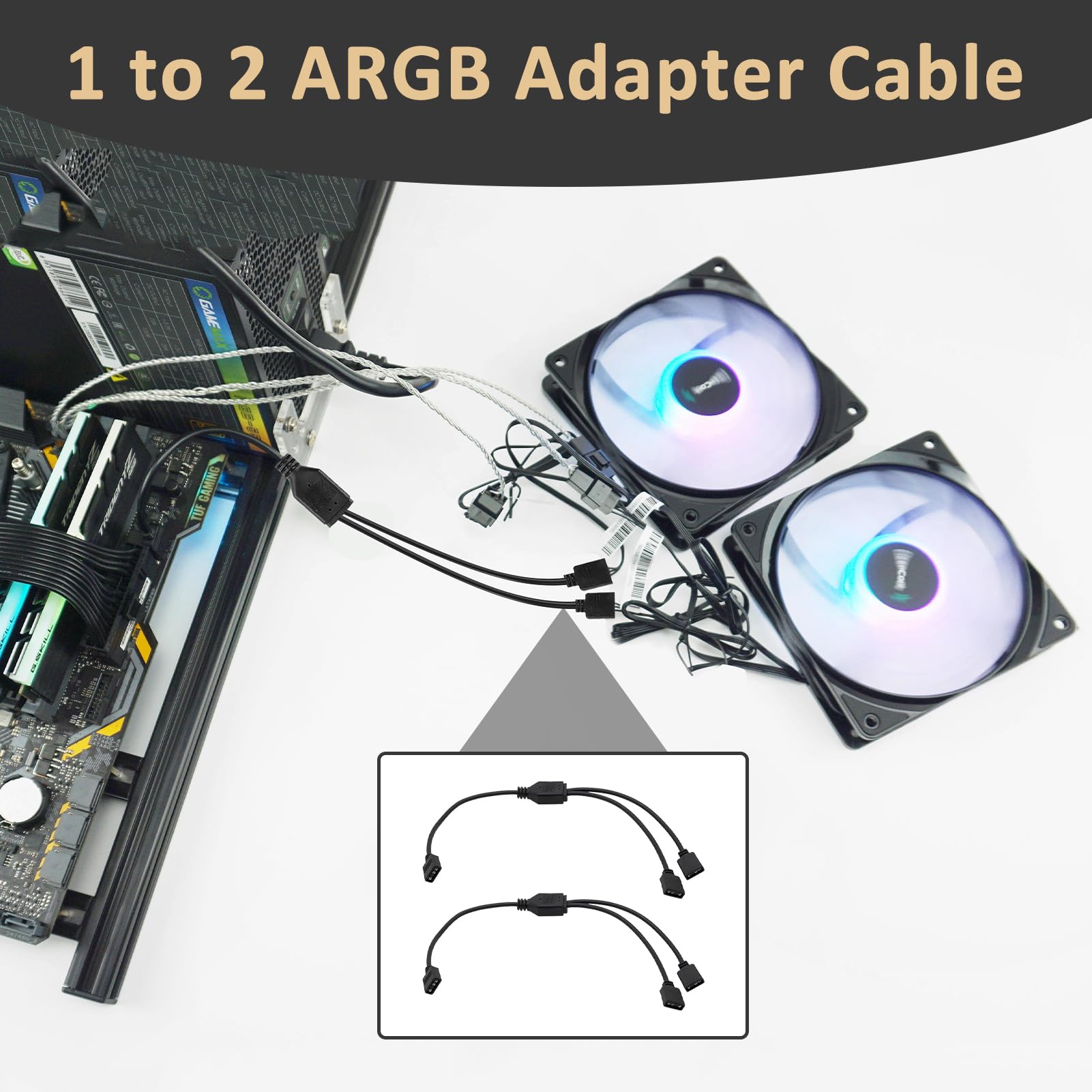 Câble Répartiteur LED ARGB 3 Broches 30cm 1 à 2 5V pour Ventilateurs LED, Compatible ASRock ASUS MSI