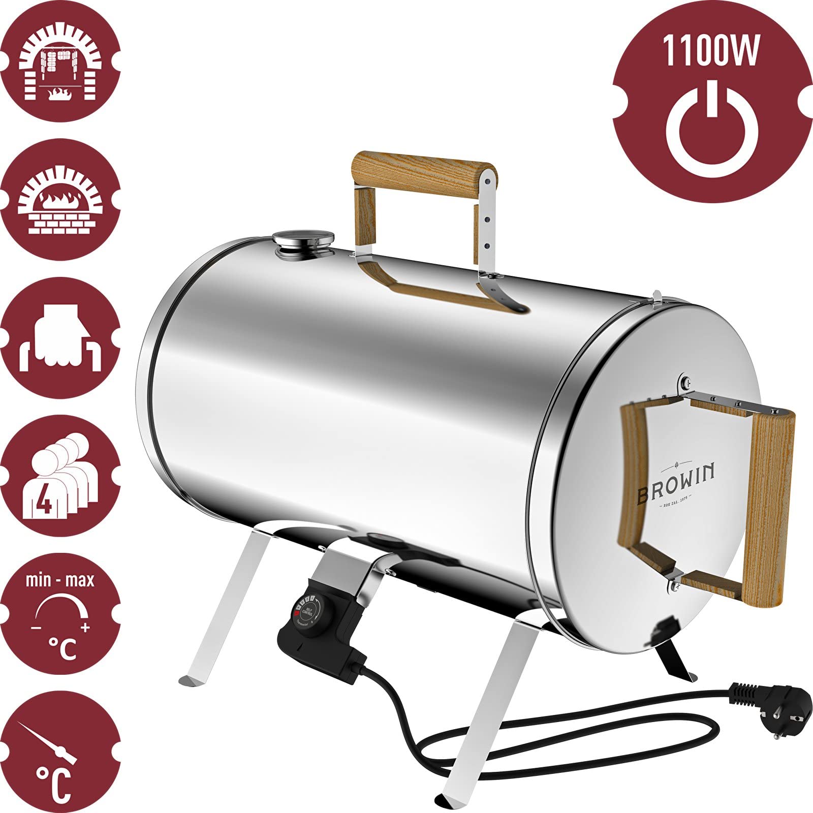 BROWIN Elektrischer Räucherofen 330020 | Kompakt und mobil, Perfekt für unterwegs, Vielseitig einsetzbar, Einfache Bedienung, Ideal für Fisch, Fleisch und Gemüse
