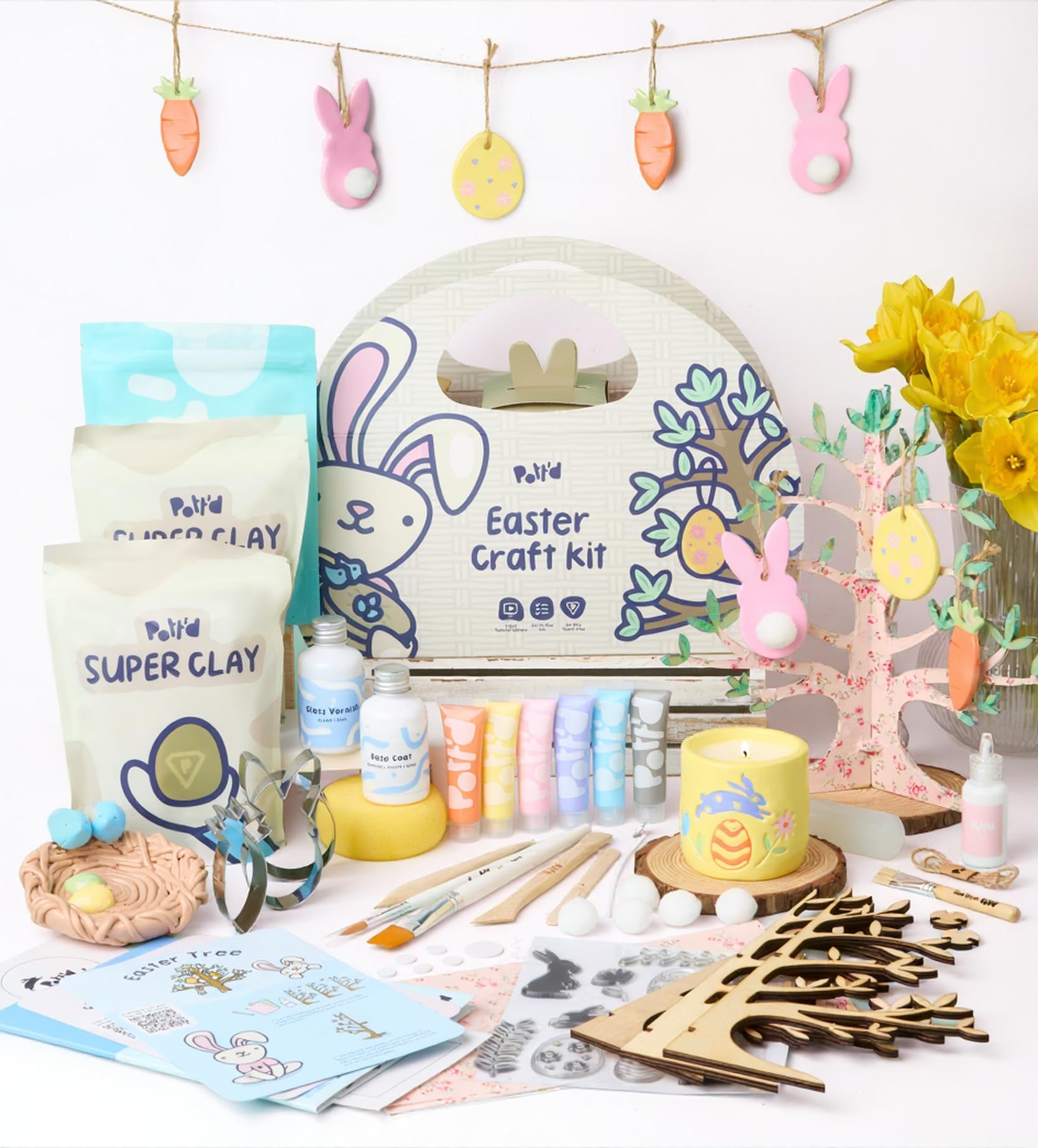 Pott’d Osterbastelset Für Erwachsene Mit Lufttrocknendem Ton, Basteln Ostern Erwachsene DIY Set Für Osterschmuck Basteln, Töpferset Für Zuhause Für Anfänger Mit Werkzeugen Und Farben