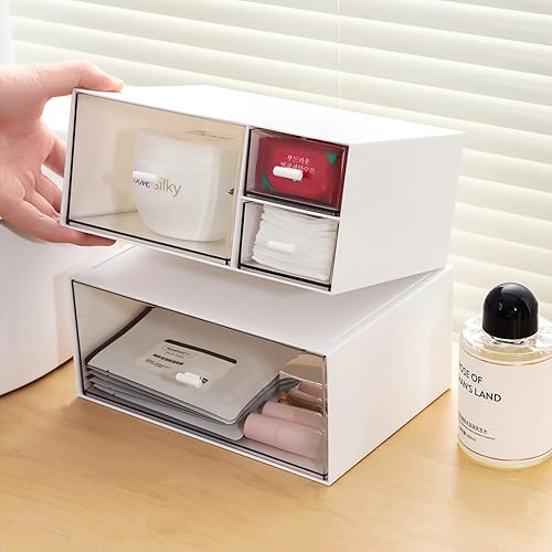 Miniatura 6 de MILULUGO Organizador de escritorio con 4 cajones, organizador de maquillaje, caja de almacenamiento de escritorio, caja de almacenamiento de