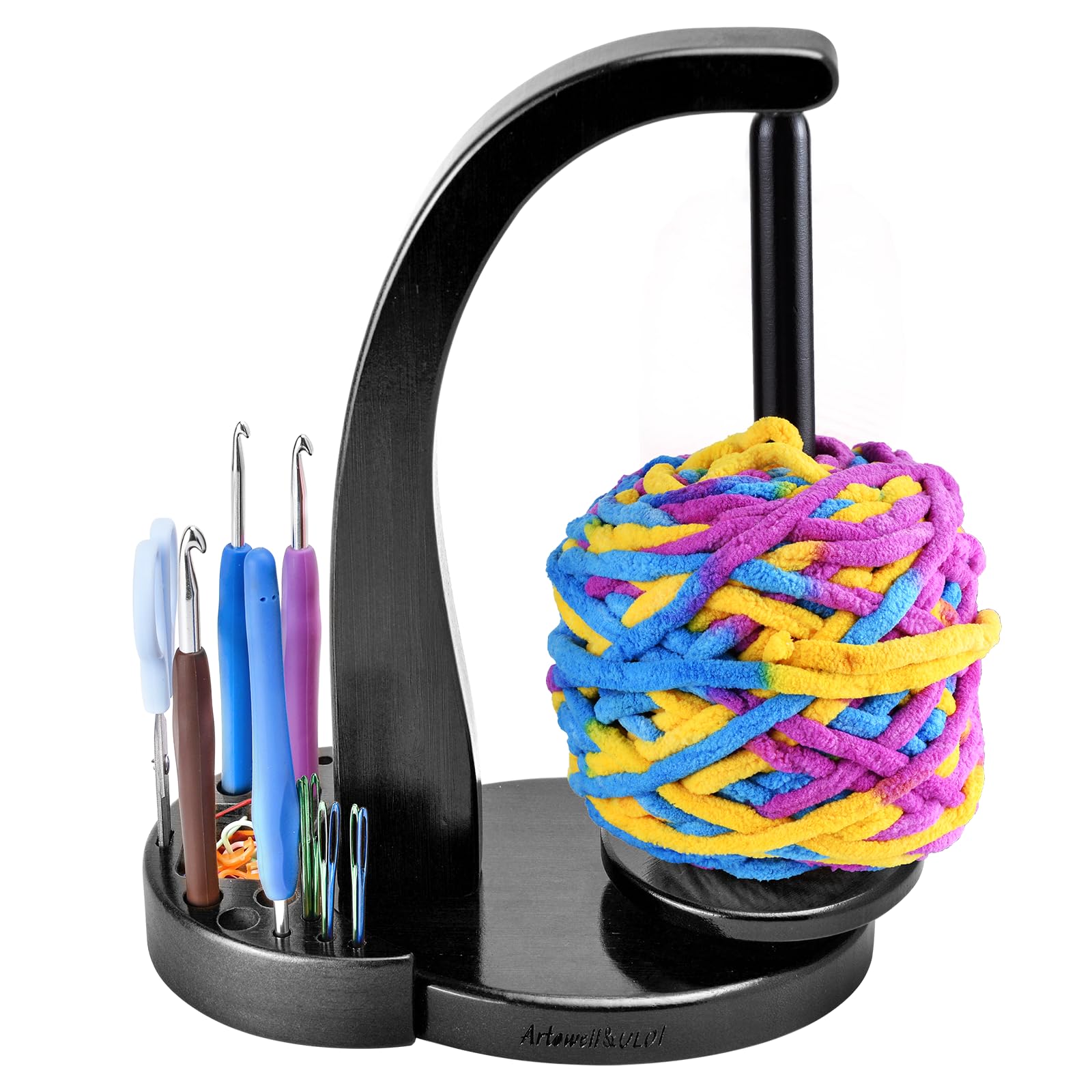 ULOI Crochet Yarn Holder - Upgrade with Crochet Accessories Storage Attachment, Magnetic Wooden Yarn Storage for Knitting Accessories, Perfect for