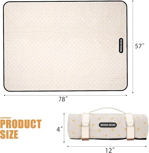 Vista 35 de Mantas de pícnic impermeables extragrandes y portátiles – Manta de playa plegable con correa de transporte Manta de parque para césped, Flor blanca