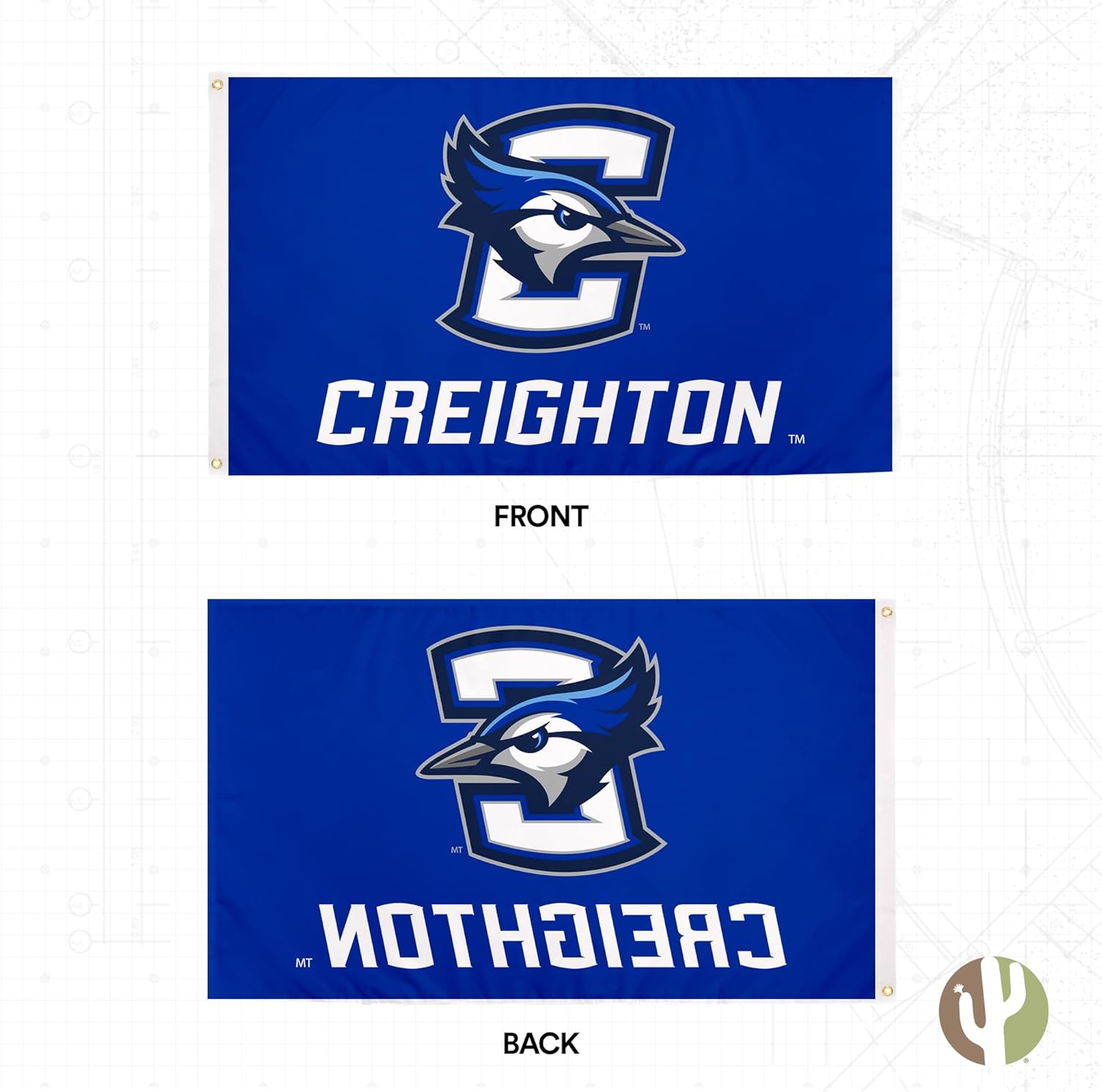 Desert Cactus Creighton University CU Flag - 3 x 5 Feet Bluejays Banner, Indoor/Outdoor Durable Fabric, 100% Polyester Design (Style A) - Image 2