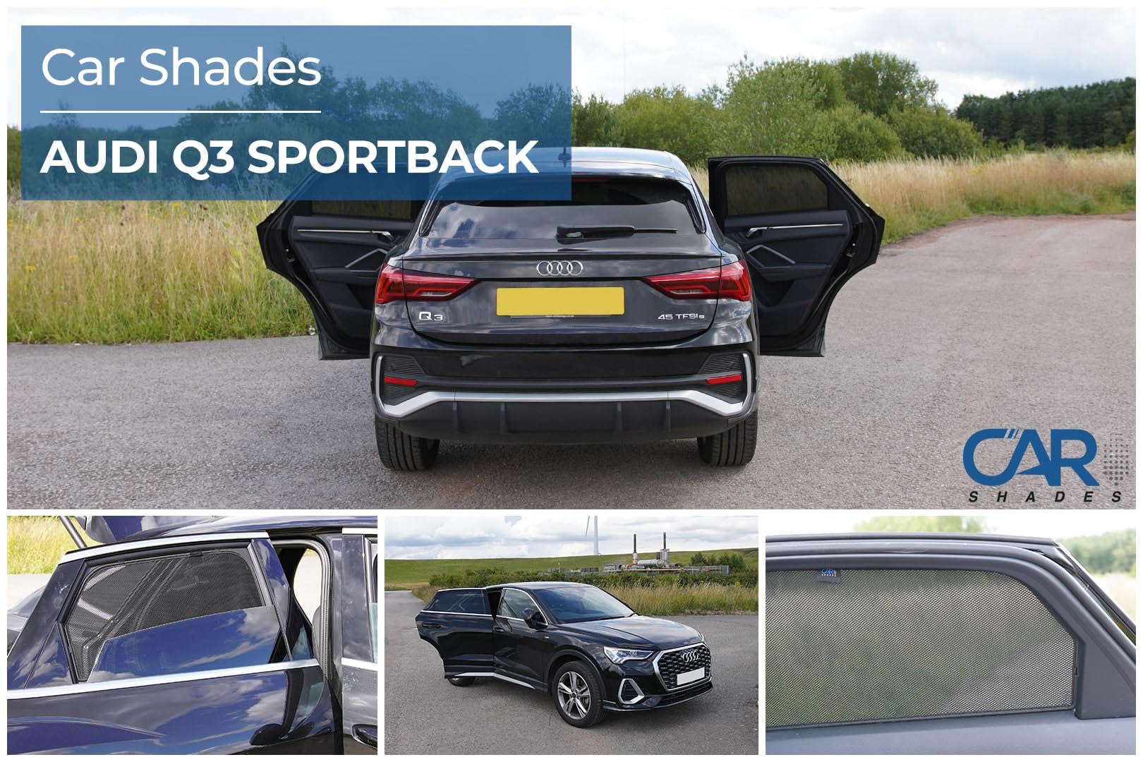 Set di Car Shades (Porte Laterali Posteriori) Compatibile con Audi Q3 (F3N) Sportback 2019- (2-Parti) Tendine Parasole su Misura