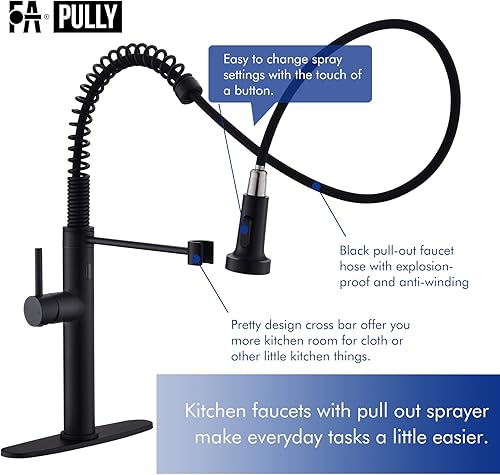 Miniatura 2 de Fapully Grifo de cocina negro con rociador extraíble, sensor de movimiento sin contacto grifo de una sola manija para fregadero de cocina