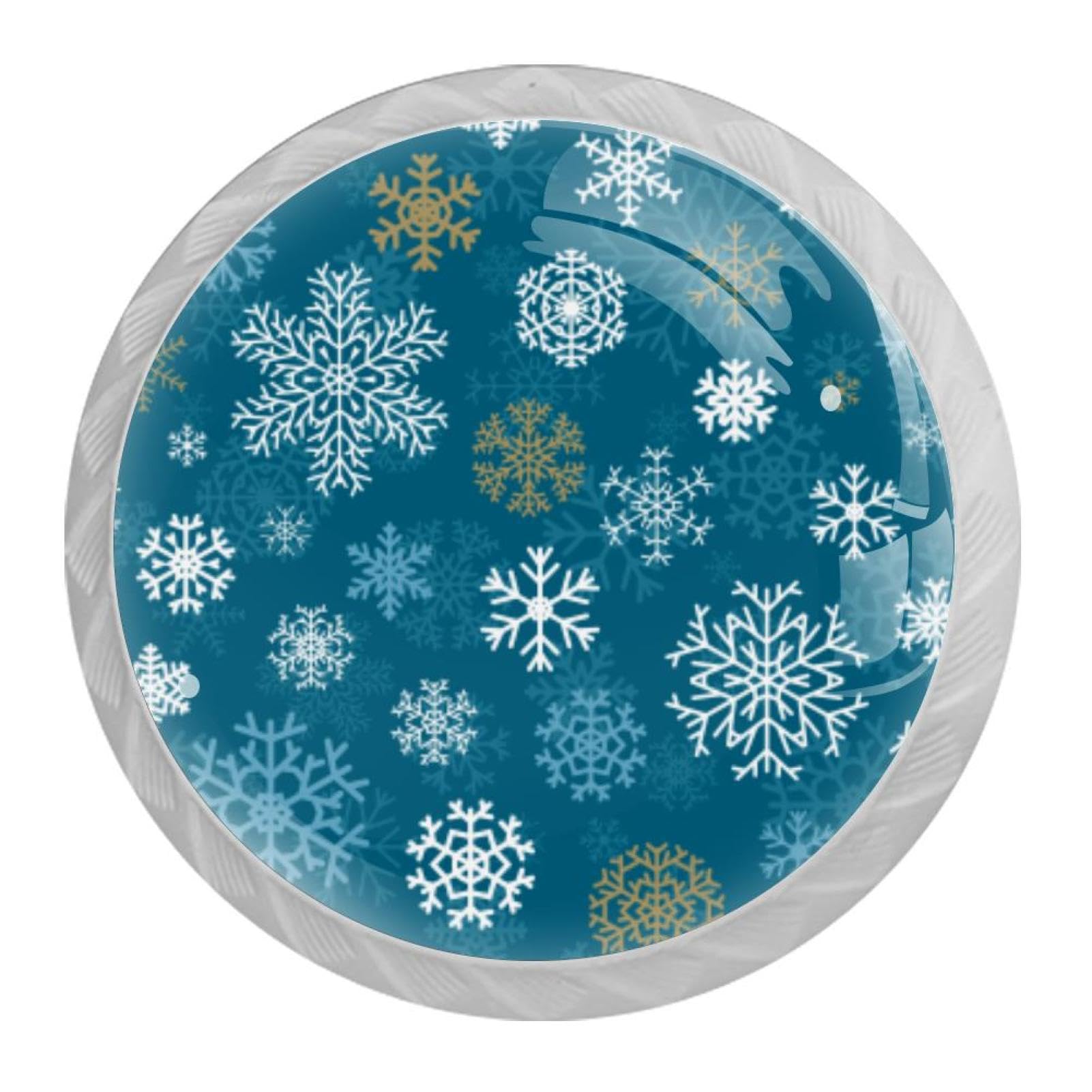 Tqmspg Multi05 4 Pieces Drawer Pulls Snowflakes Print Door Knobs Dresser Handles For Kitchen Wardrobe Cupboard Hardware Furniture