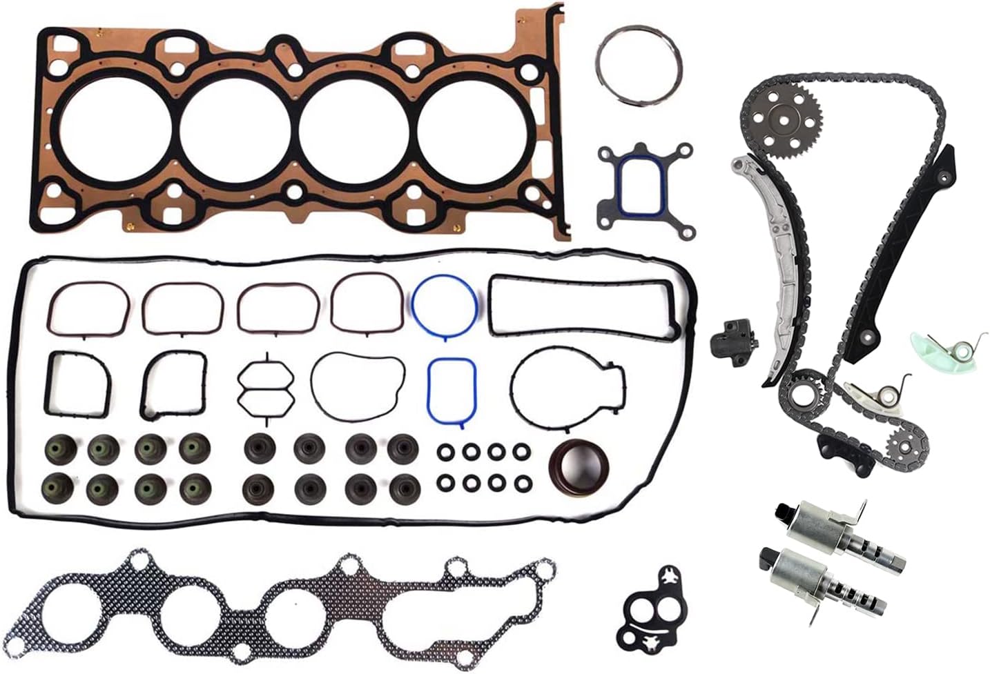 MOCA Head Gasket Set and Timing Chain Kit w/ 2 Variable Timing Solenoid fit 2006-2009 for Mercury Milan 2.3L & 2007-2009 for Ford Fusion 2.3L 140CID L4 DOHC 16V VIN Code Z