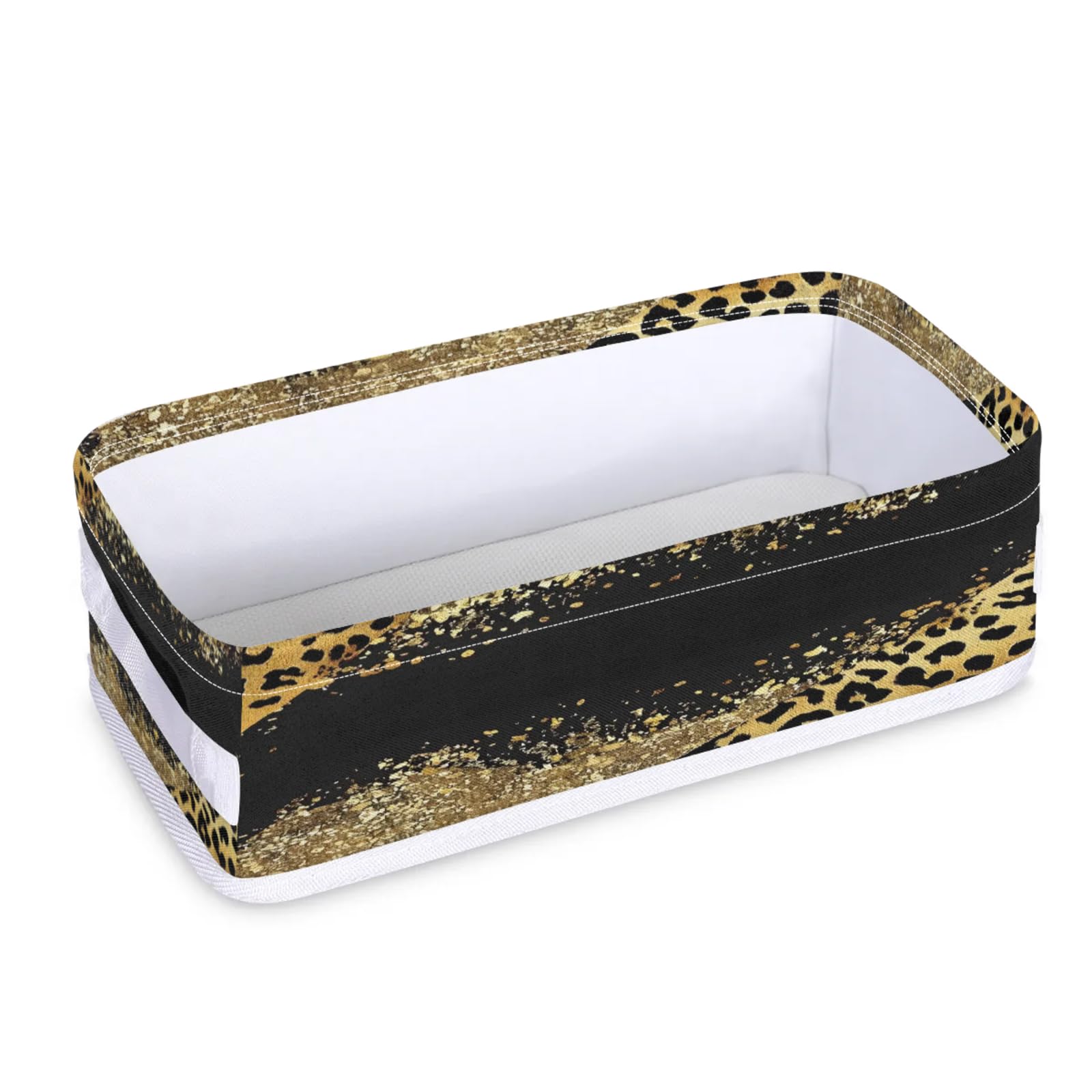 Tablerazzi Toilet Tank Topper Paper Basket with Handle, Brown Leopard Cheetah Bathroom Storage Basket for Organizing, Small Fabric Storage Bins for Bathroom Decor