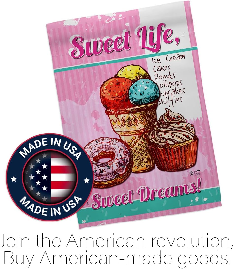 Sweet Life Garden Flag Food Pie Candy Donut Popsicle Dessert Ice Cream Cake House Decoration Banner Small Yard Gift Double-Sided, Made in USA